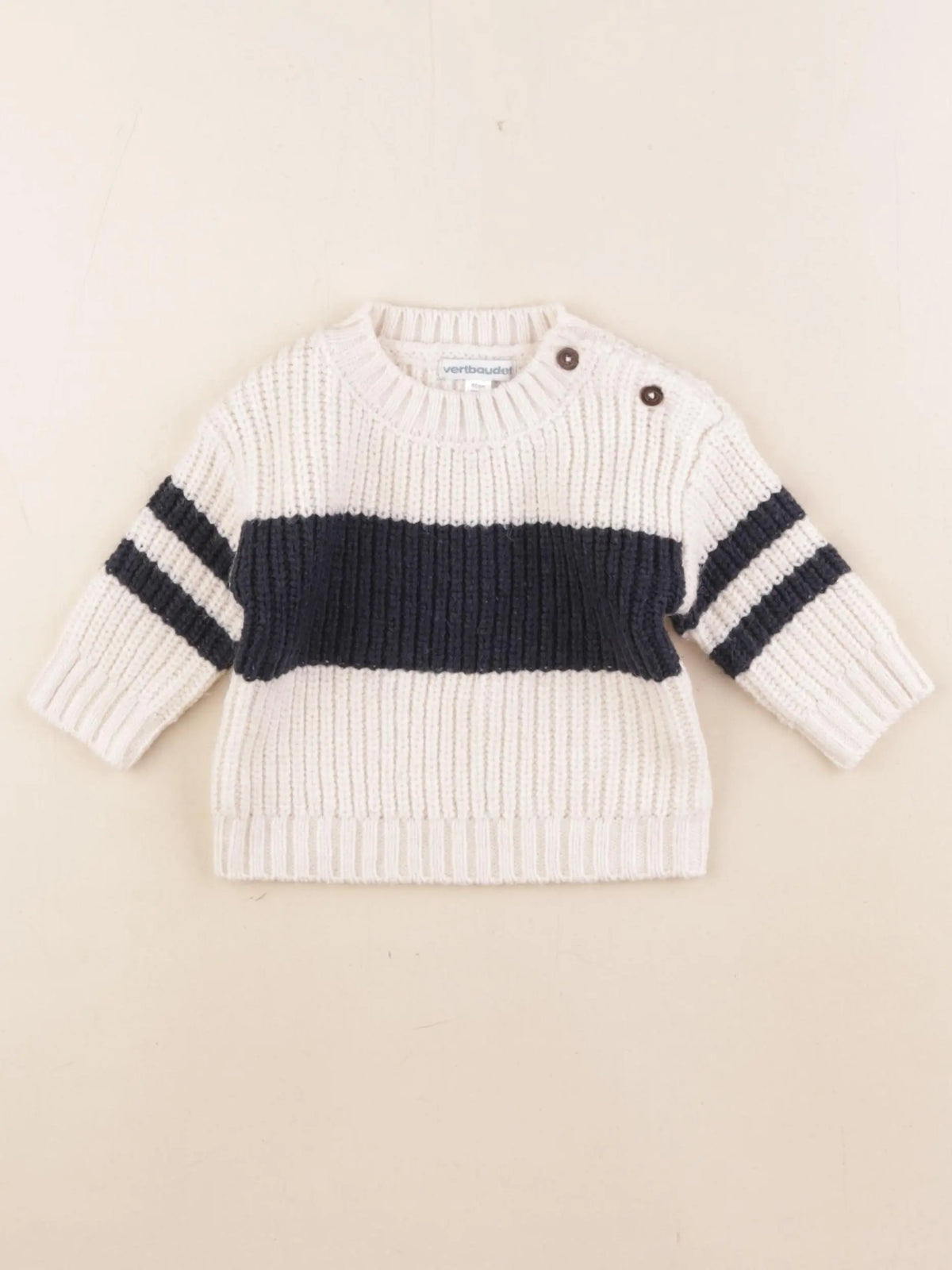 Vertbaudet - pull bleu, beige - 3 mois