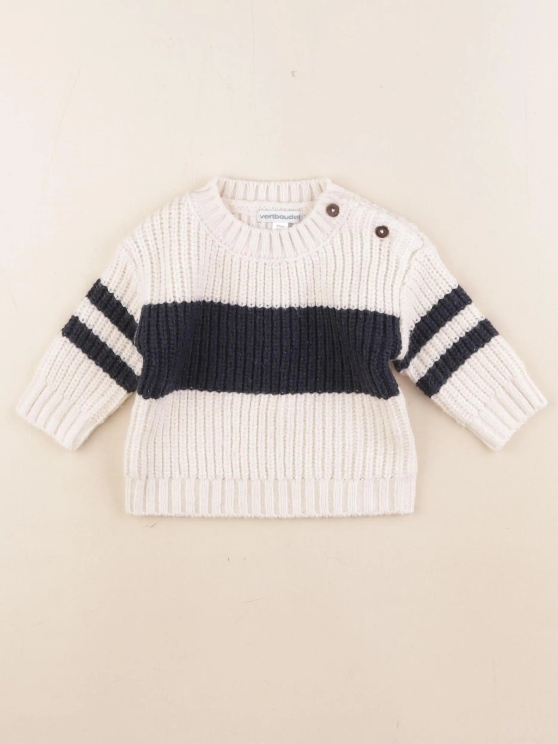 Vertbaudet - pull bleu, beige - 3 mois
