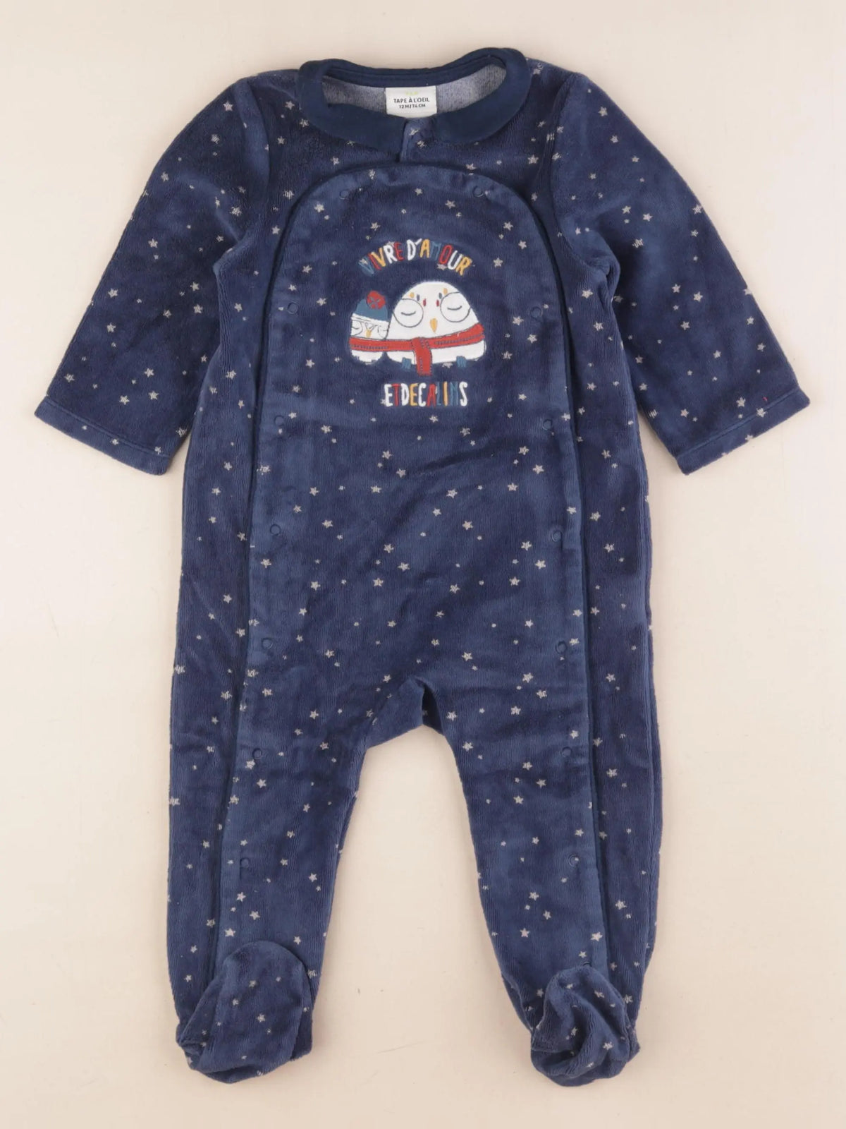 Tape à l'oeil - pyjama velours bleu - 12 mois