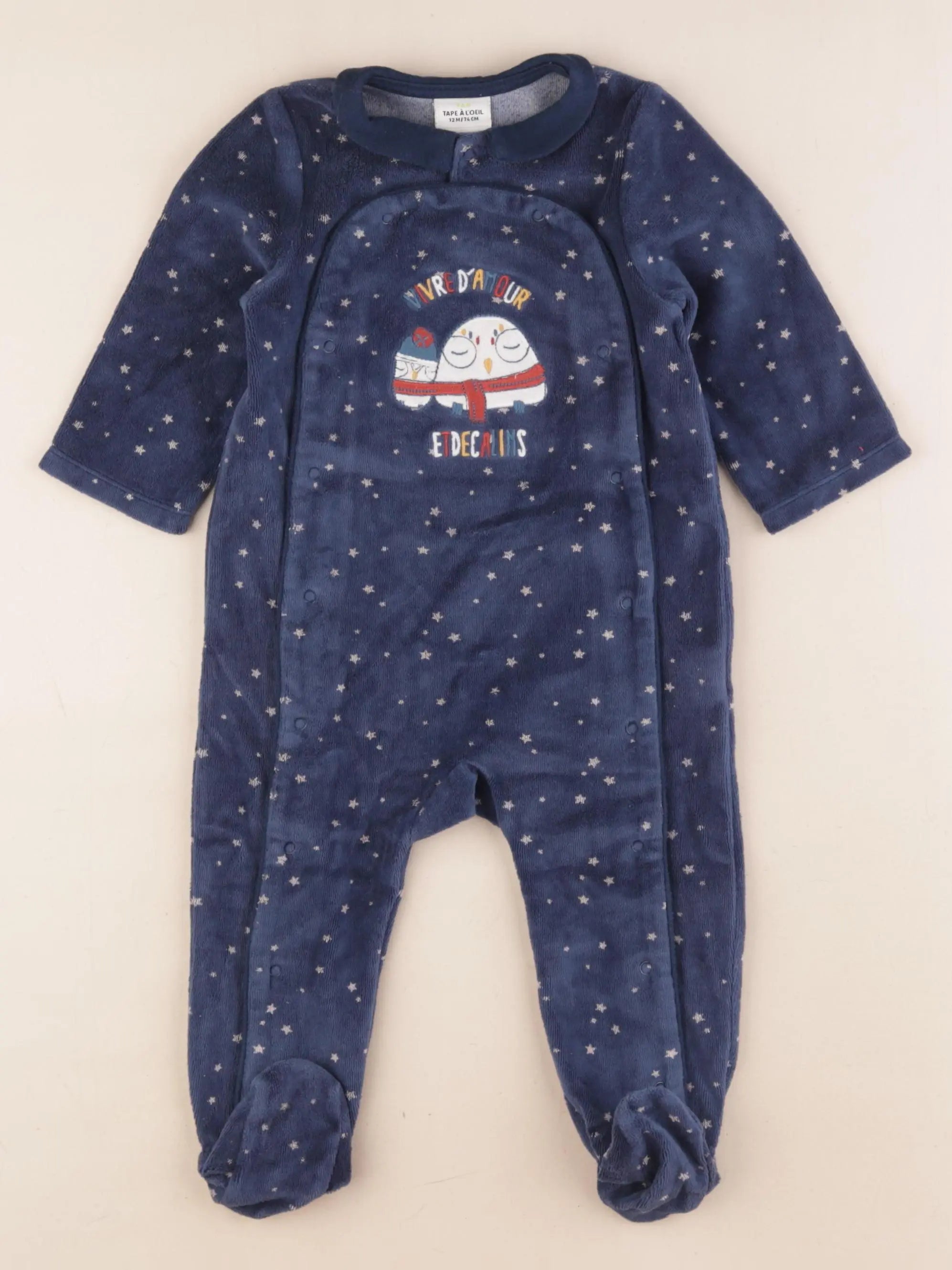 Tape à l'oeil - pyjama velours bleu - 12 mois