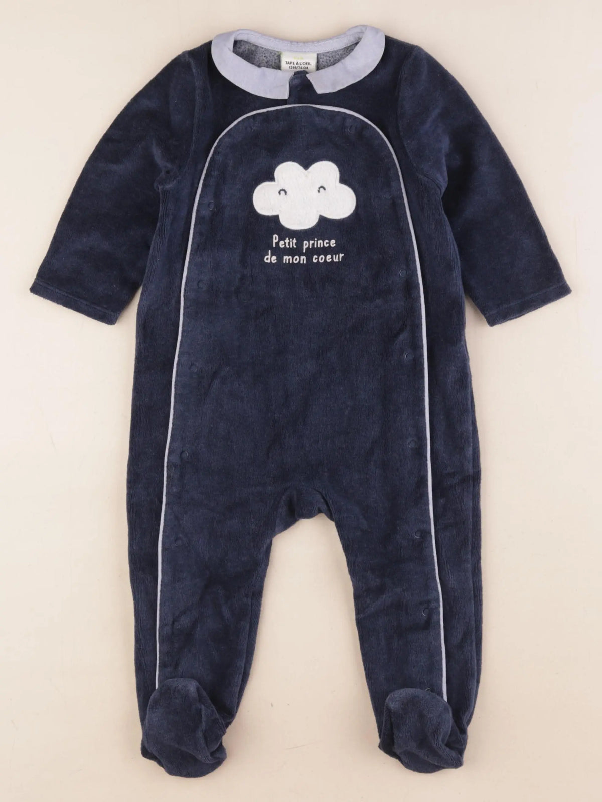 Tape à l'oeil - pyjama velours bleu - 12 mois