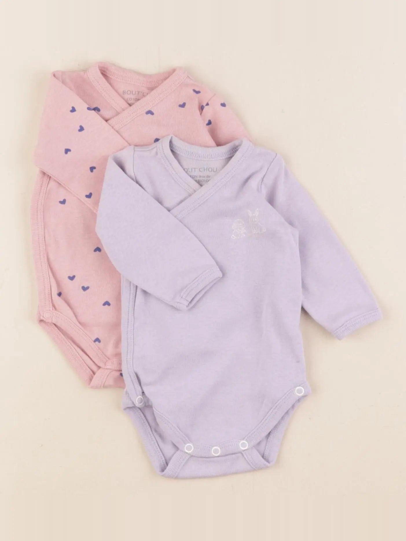 Boutchou - lot de 2 bodies en coton violet, rose - 1 mois