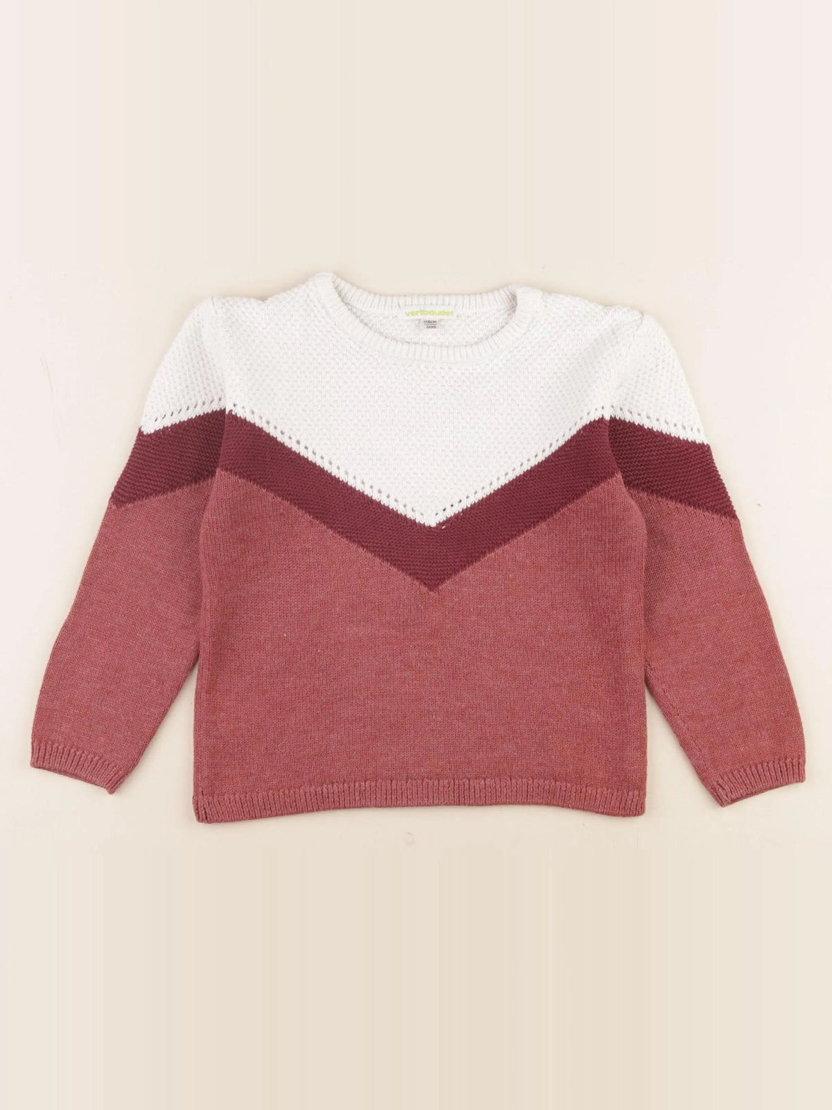 Vertbaudet - pull blanc, rose - 6 ans