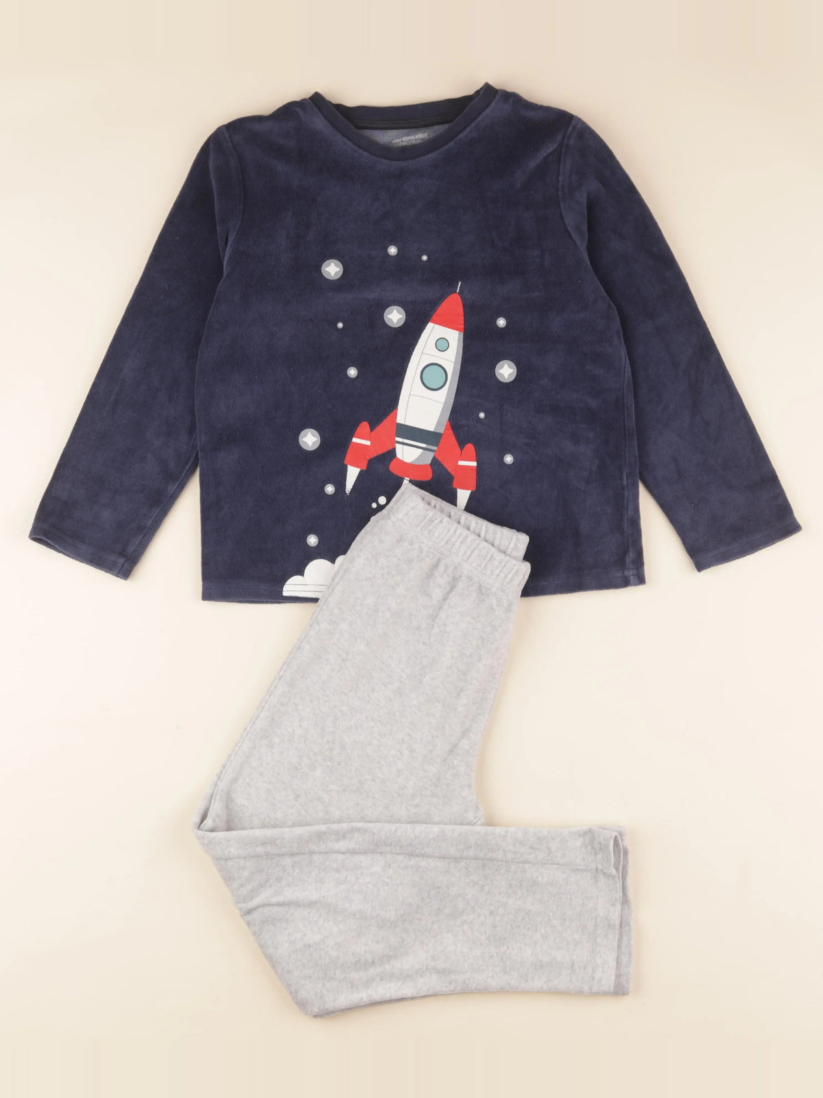 Vertbaudet - pyjama velours bleu, gris - 8 ans
