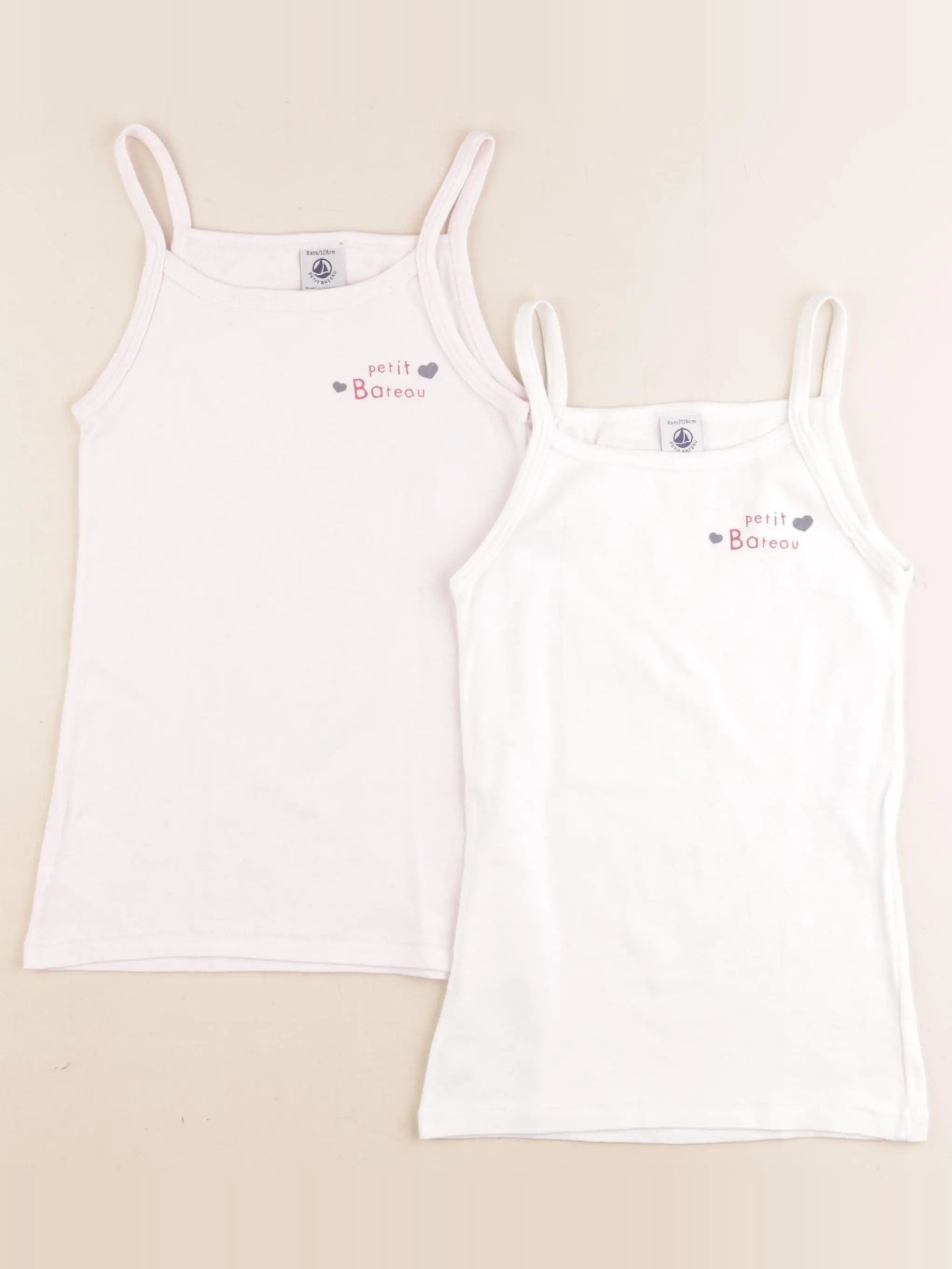 Petit Bateau - lot de 2 maillots de corps blanc, rose - 8 ans