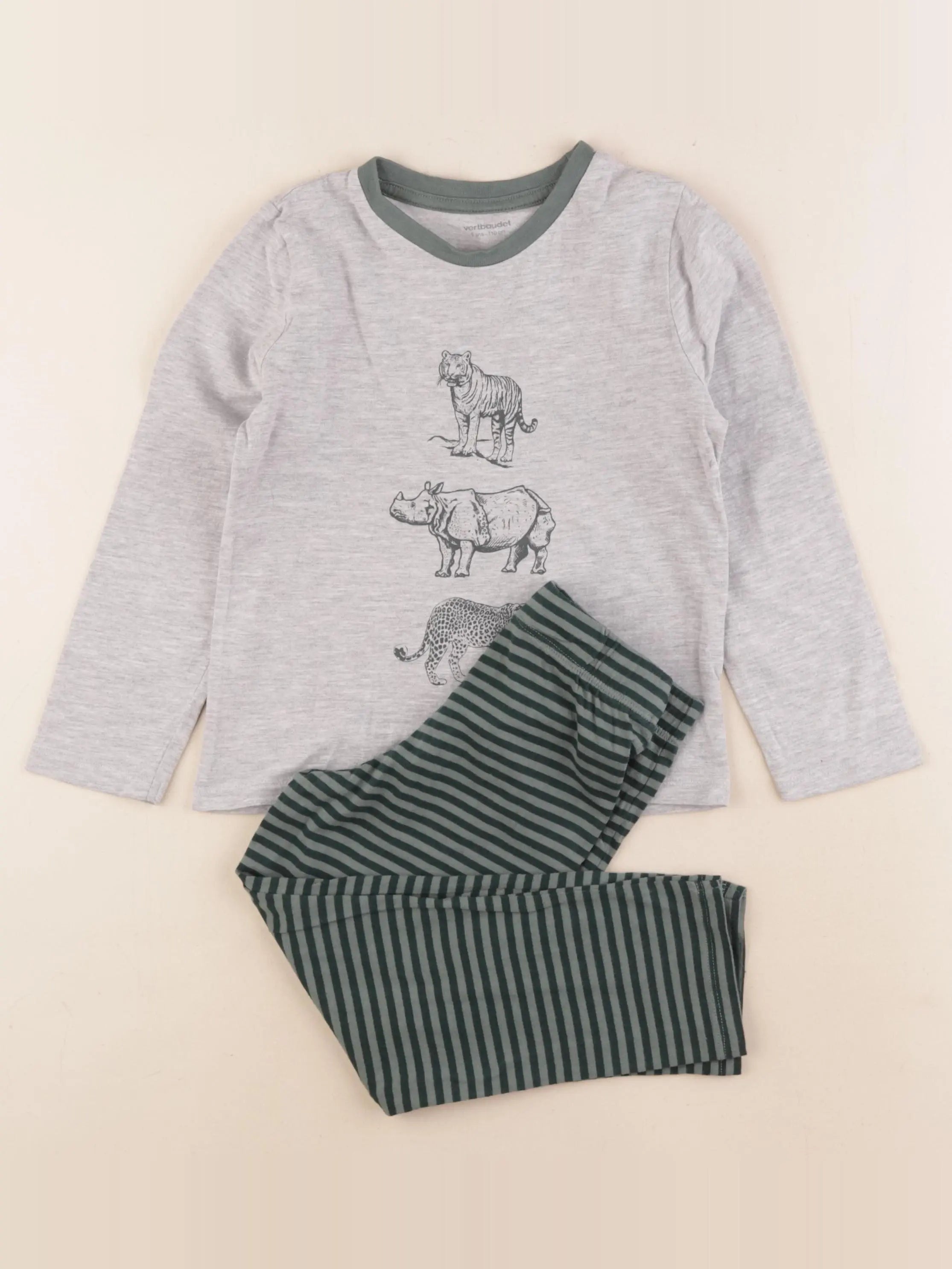 Vertbaudet - pyjama coton gris, vert - 5 ans