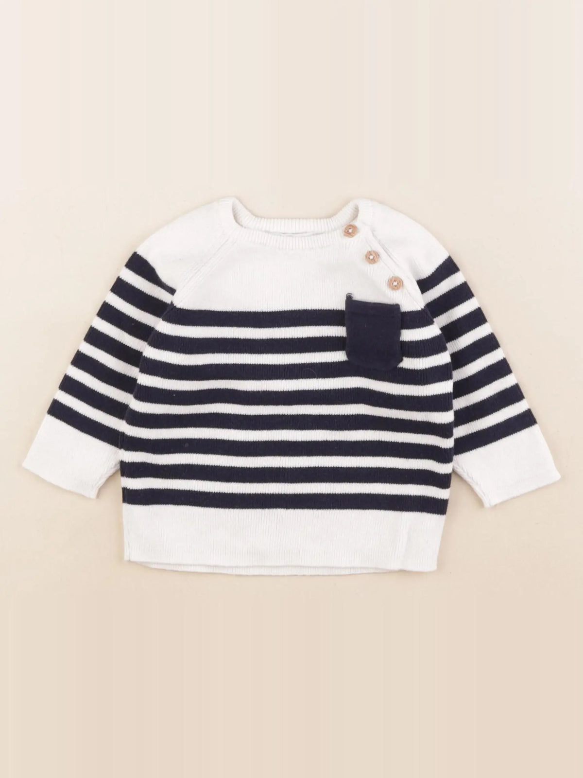 Vertbaudet - pull bleu, blanc - 9 mois