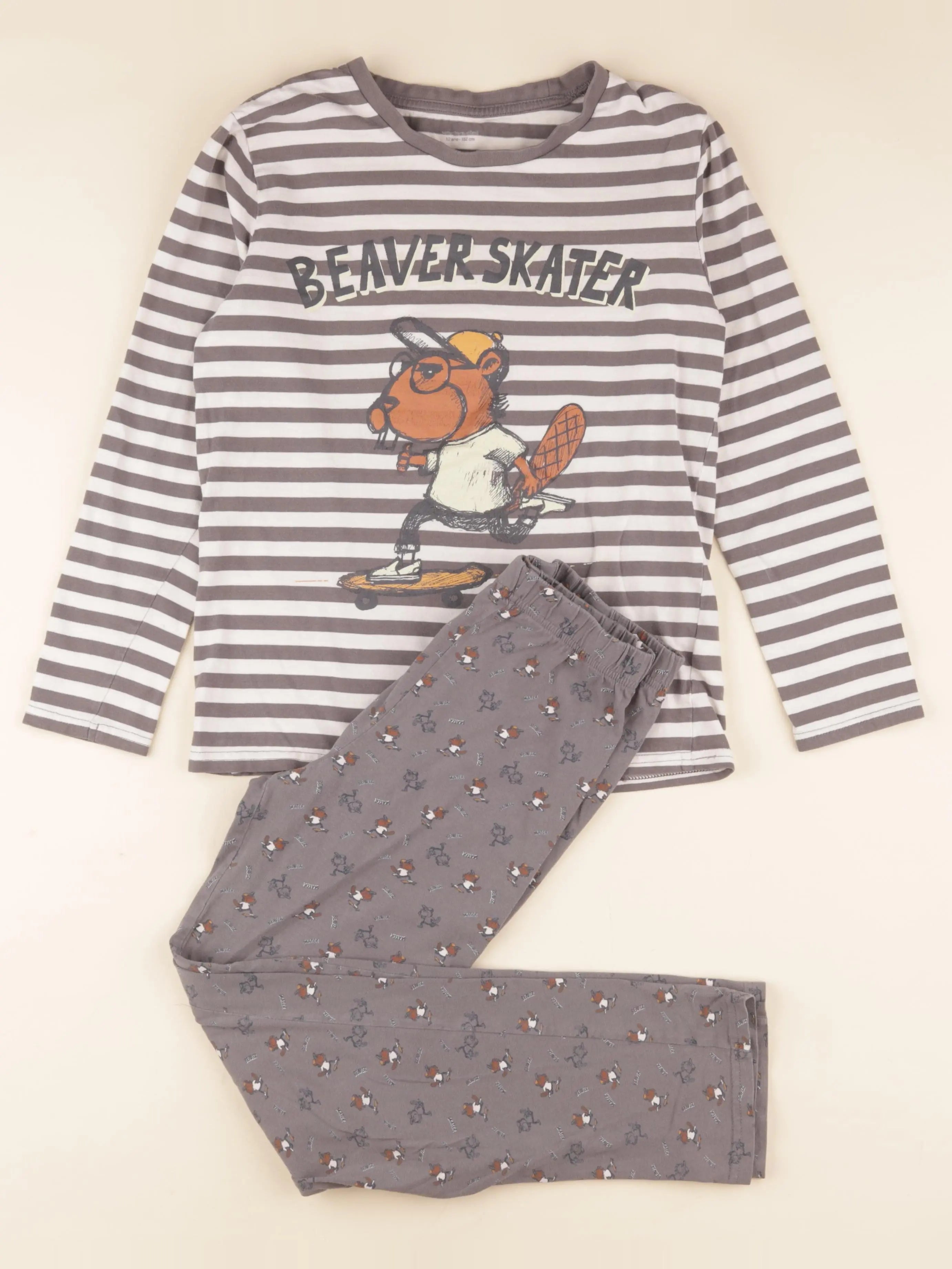 Vertbaudet - pyjama coton taupe - 12 ans