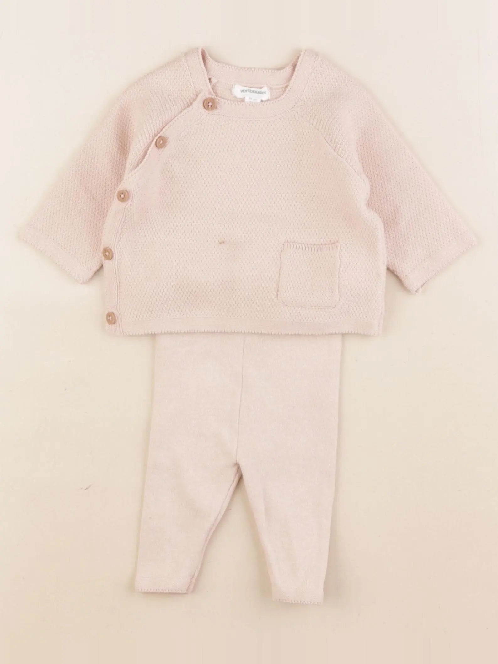 Vertbaudet - ensemble beige, rose - 1 mois