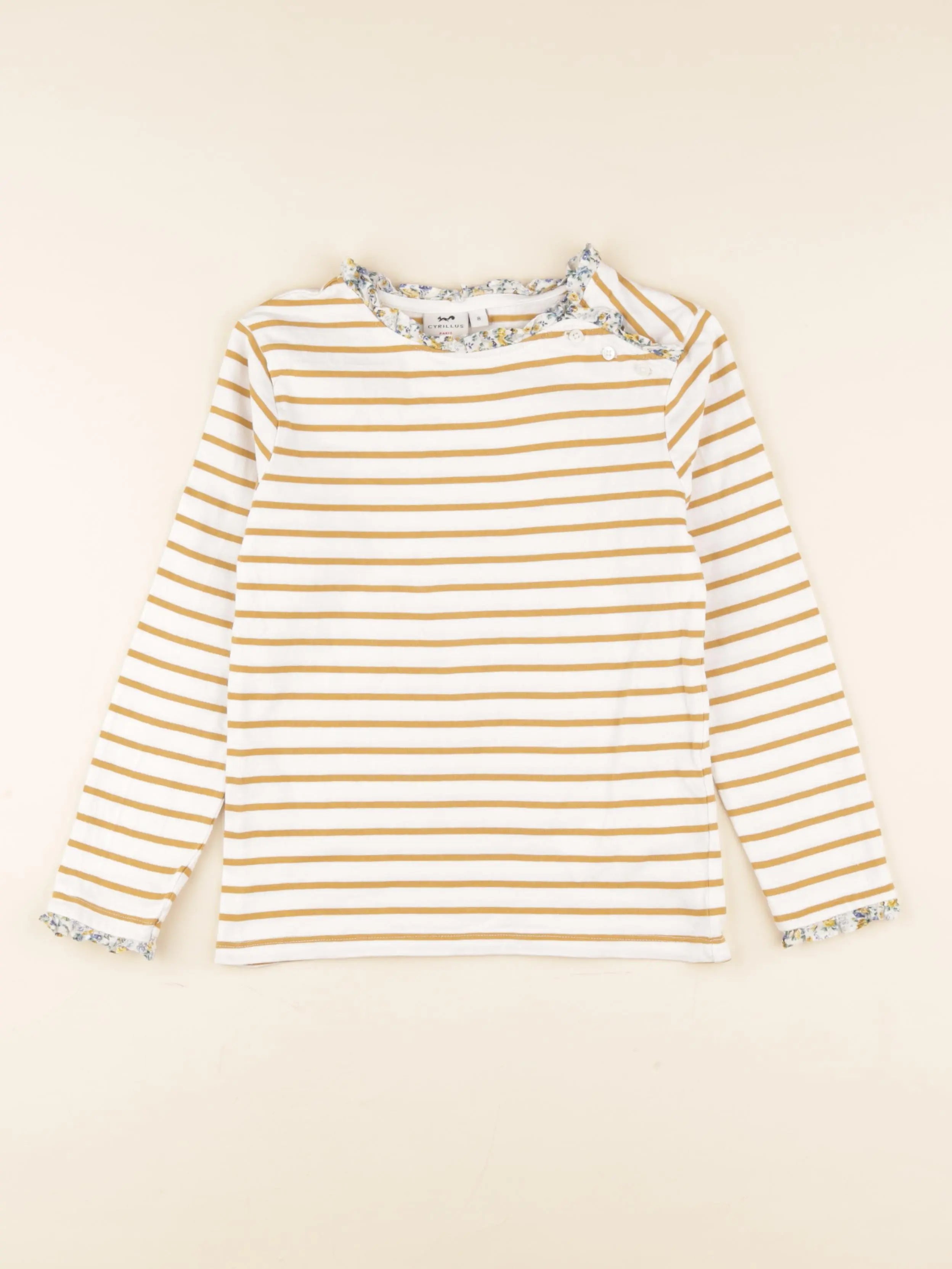 Cyrillus - tee-shirt marron, blanc - 8 ans
