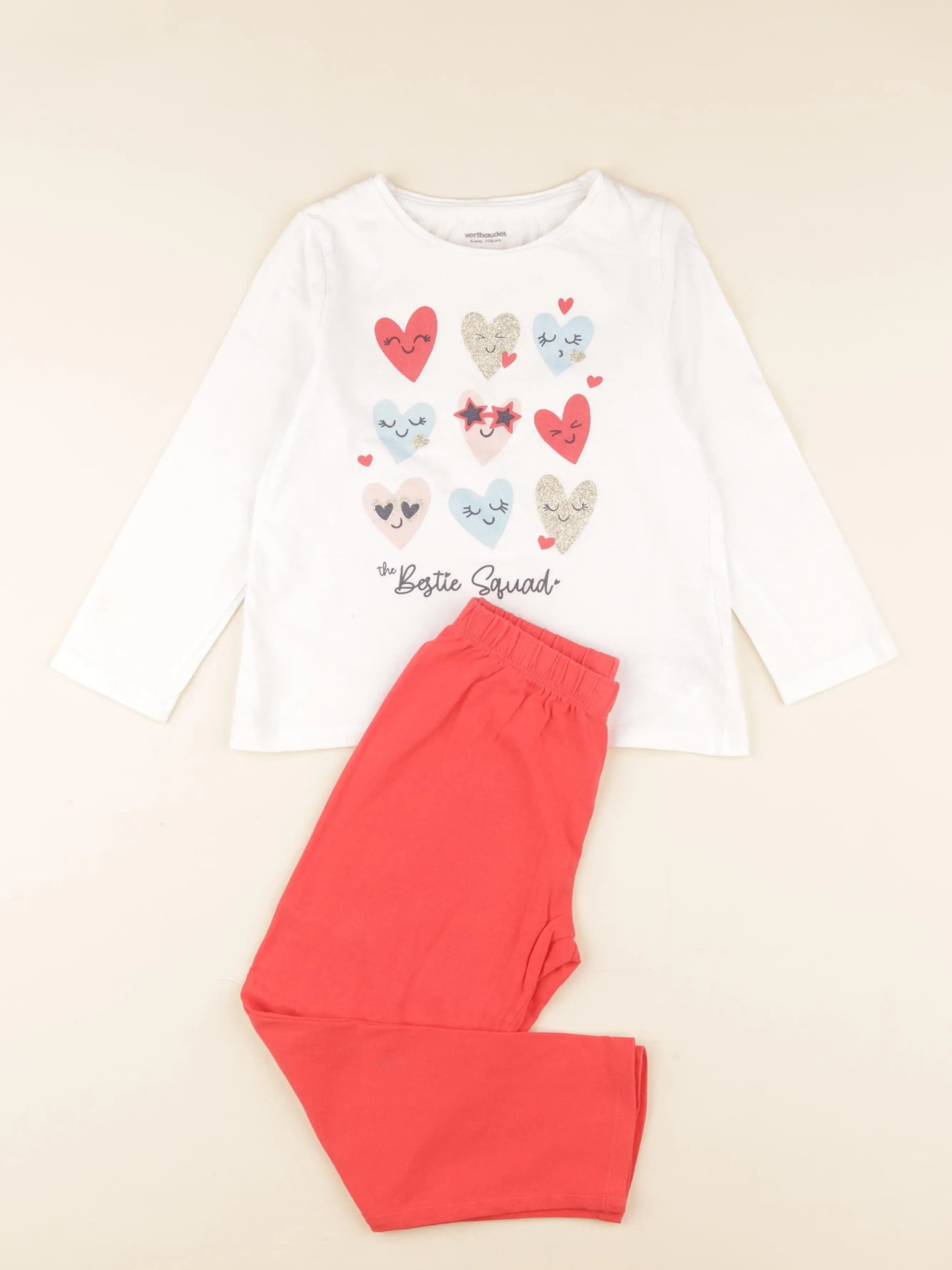 Vertbaudet - pyjama coton blanc, rouge - 6 ans