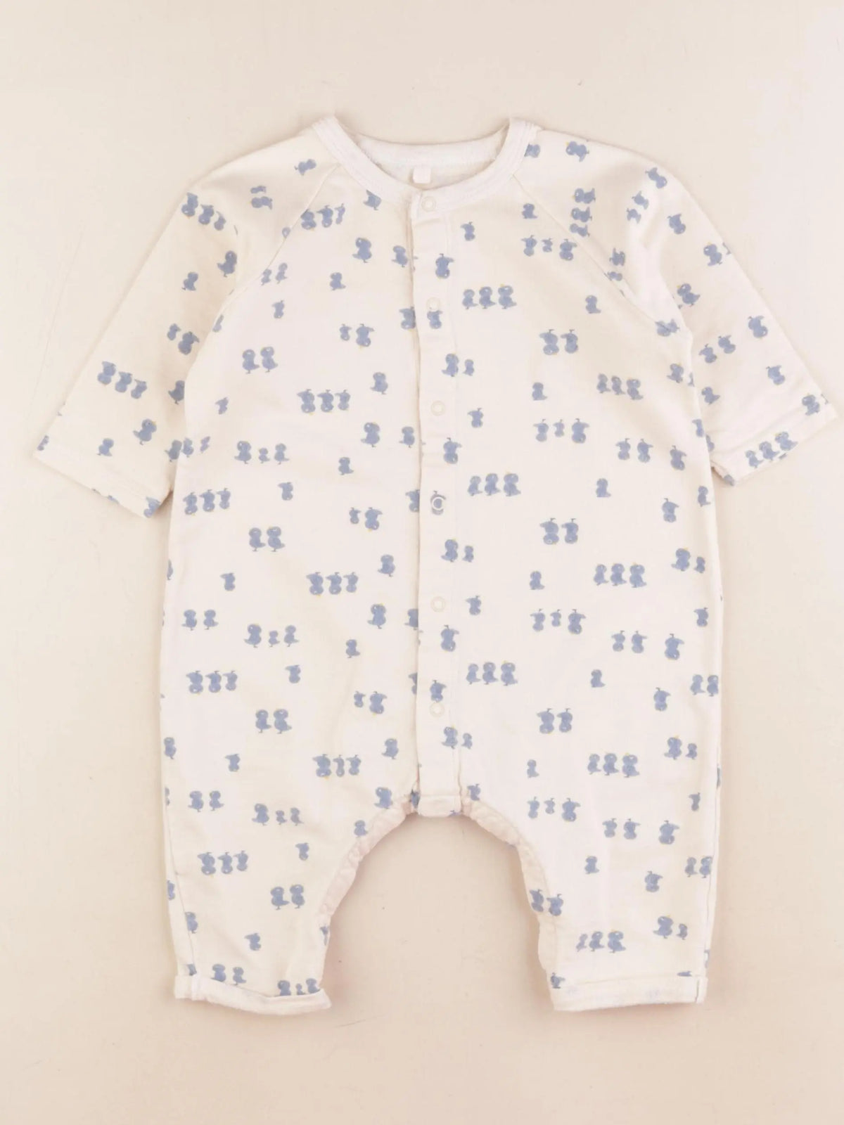 Petit Bateau - combinaison coton blanc, bleu - 12 mois