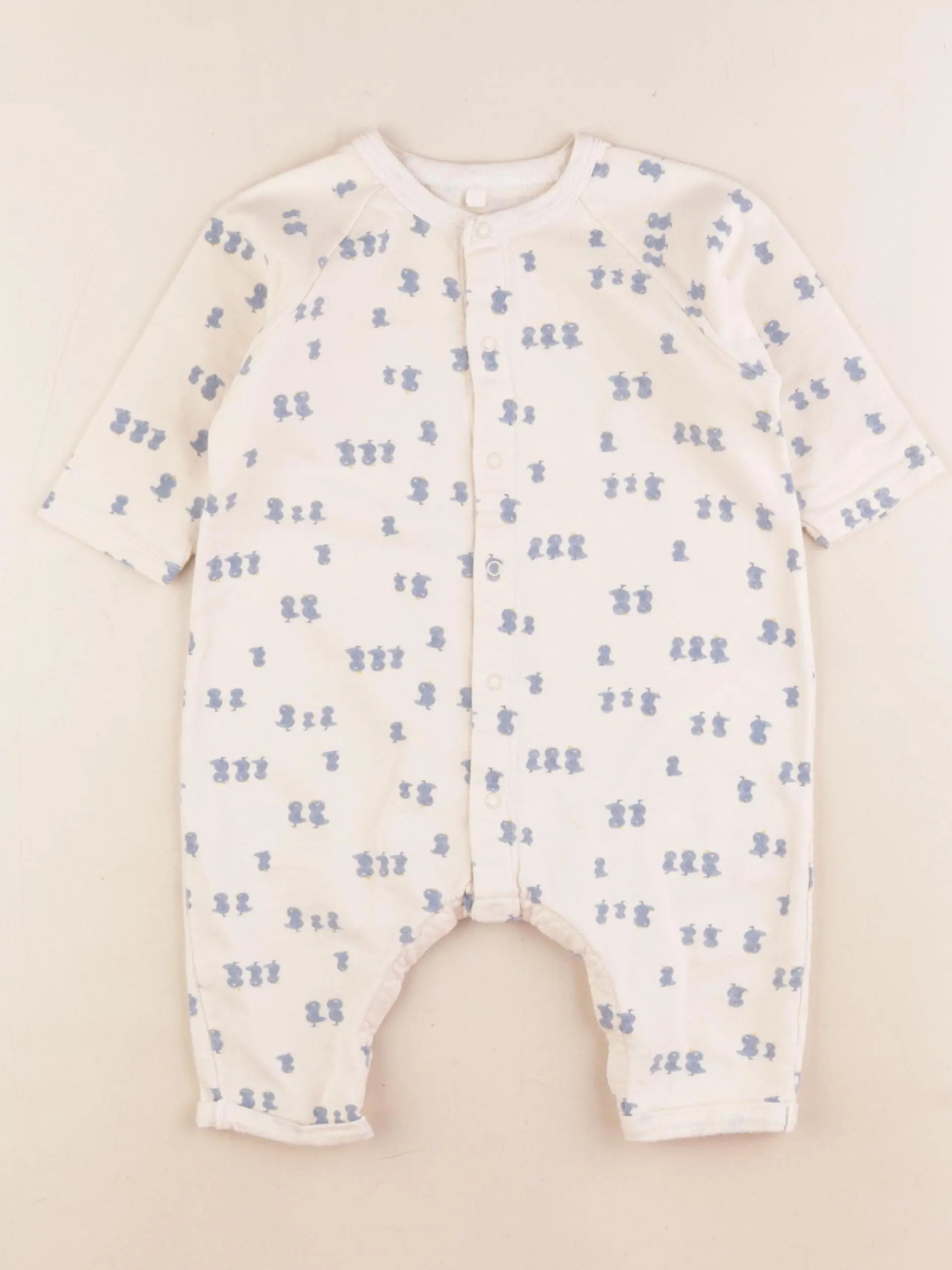 Petit Bateau - combinaison coton blanc, bleu - 12 mois
