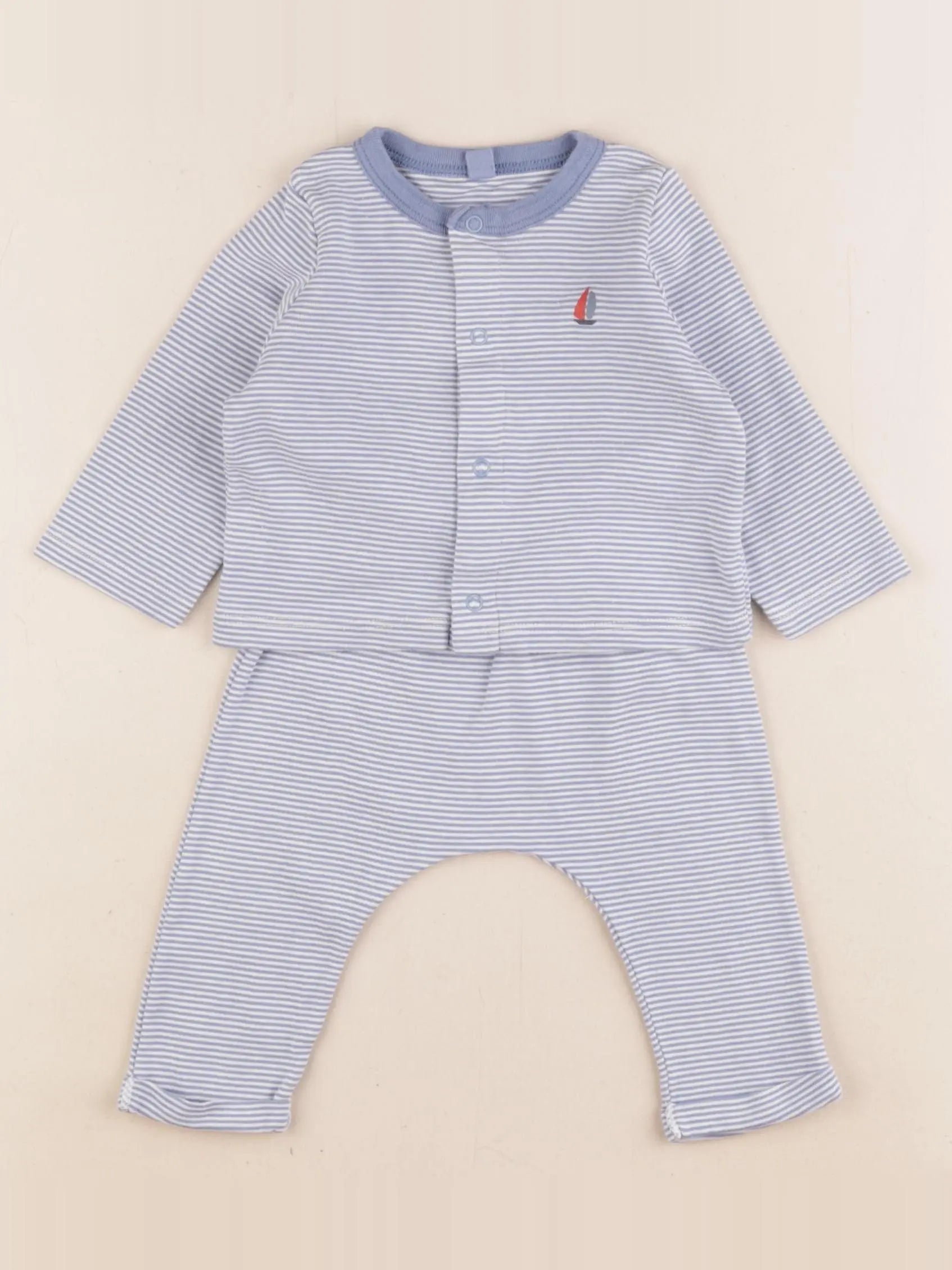 Petit Bateau - ensemble bleu - 6 mois