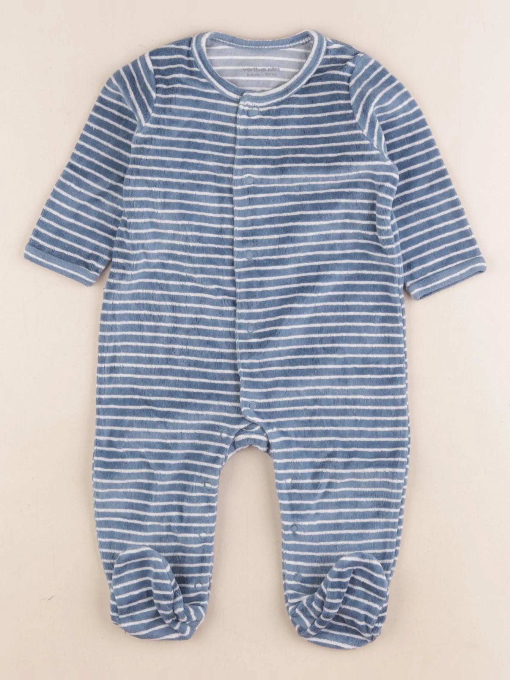 Vertbaudet - pyjama velours bleu, blanc - 6 mois