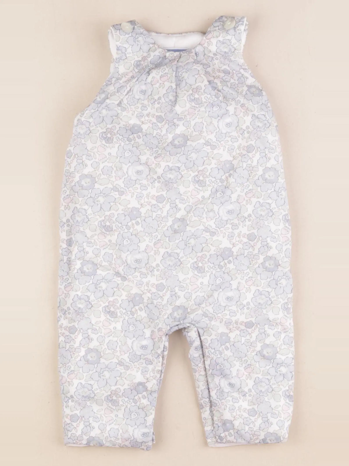 Jacadi - salopette doublé, liberty bleu, blanc - 6 mois