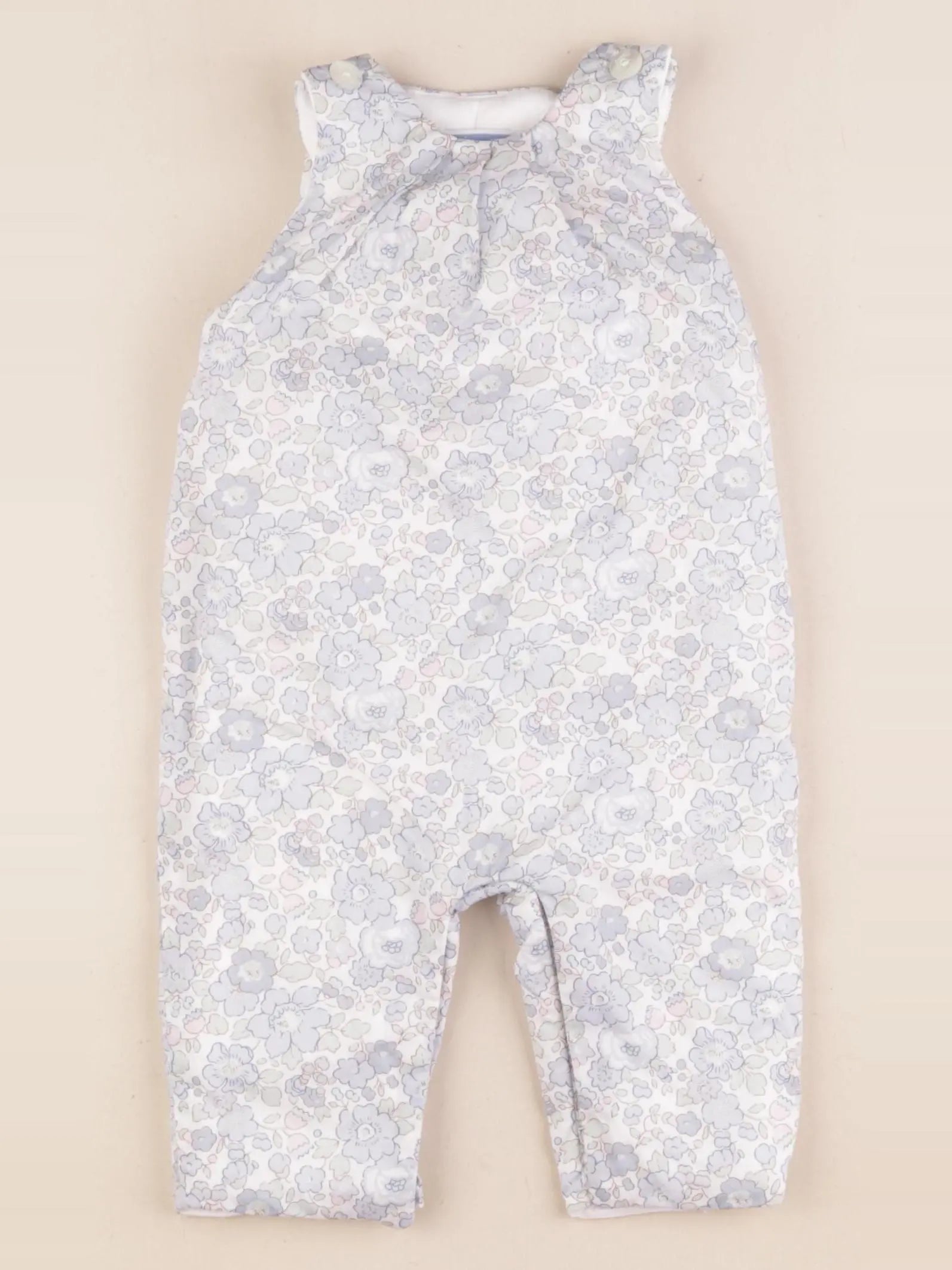 Jacadi - salopette doublé, liberty bleu, blanc - 6 mois