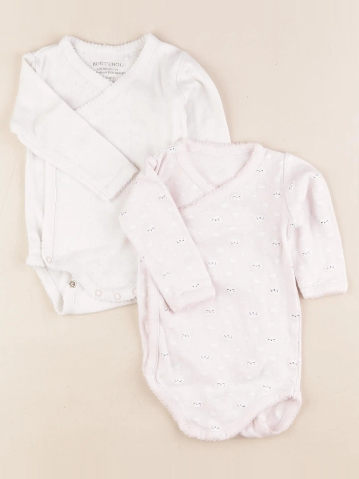 Boutchou - lot de 2 bodies en coton blanc, rose - 6 mois