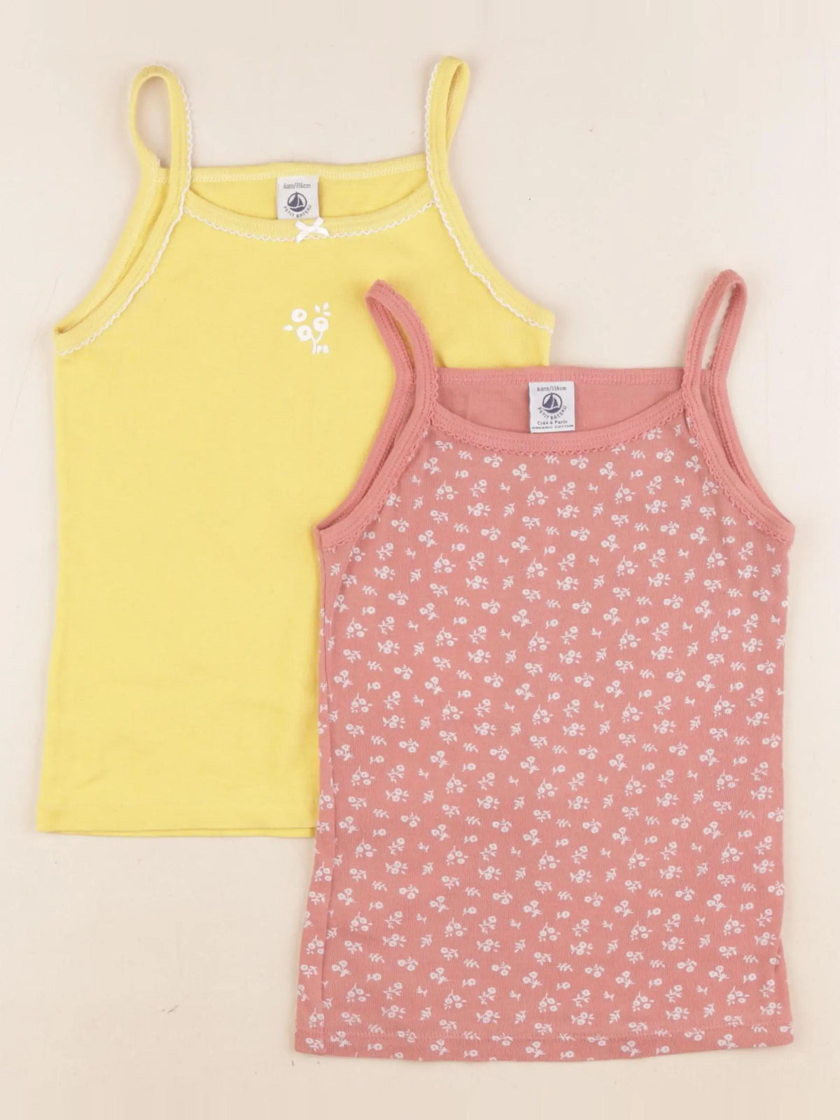 Petit Bateau - lot de 2 maillots de corps rose, jaune - 6 ans