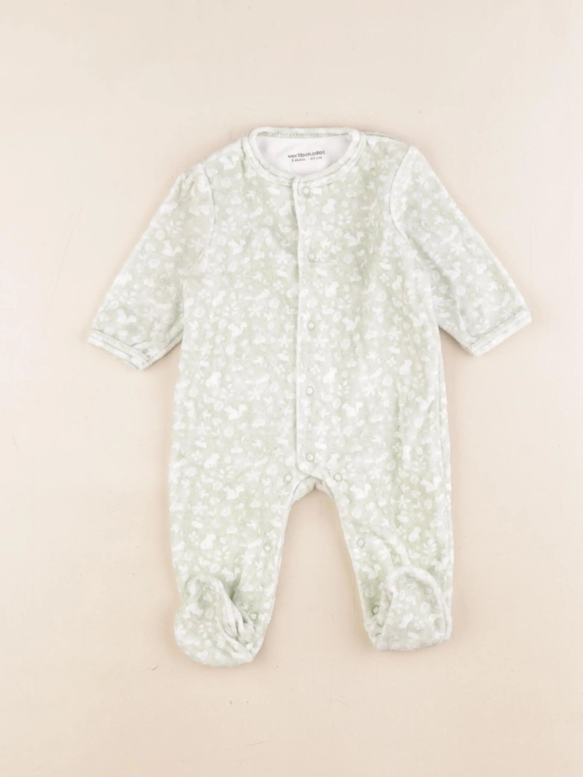 Vertbaudet - pyjama velours vert - 3 mois