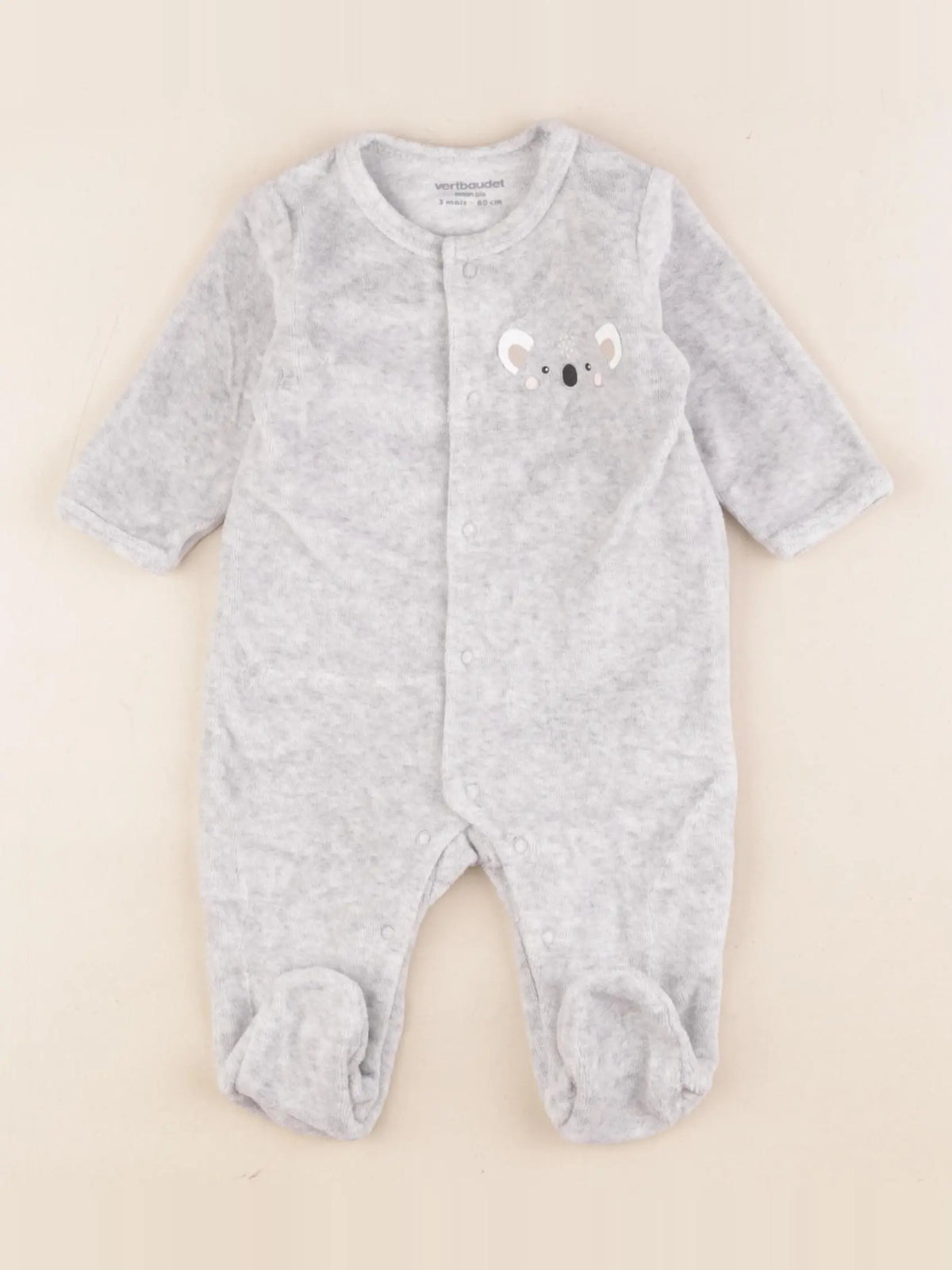 Vertbaudet - pyjama velours gris - 1 mois