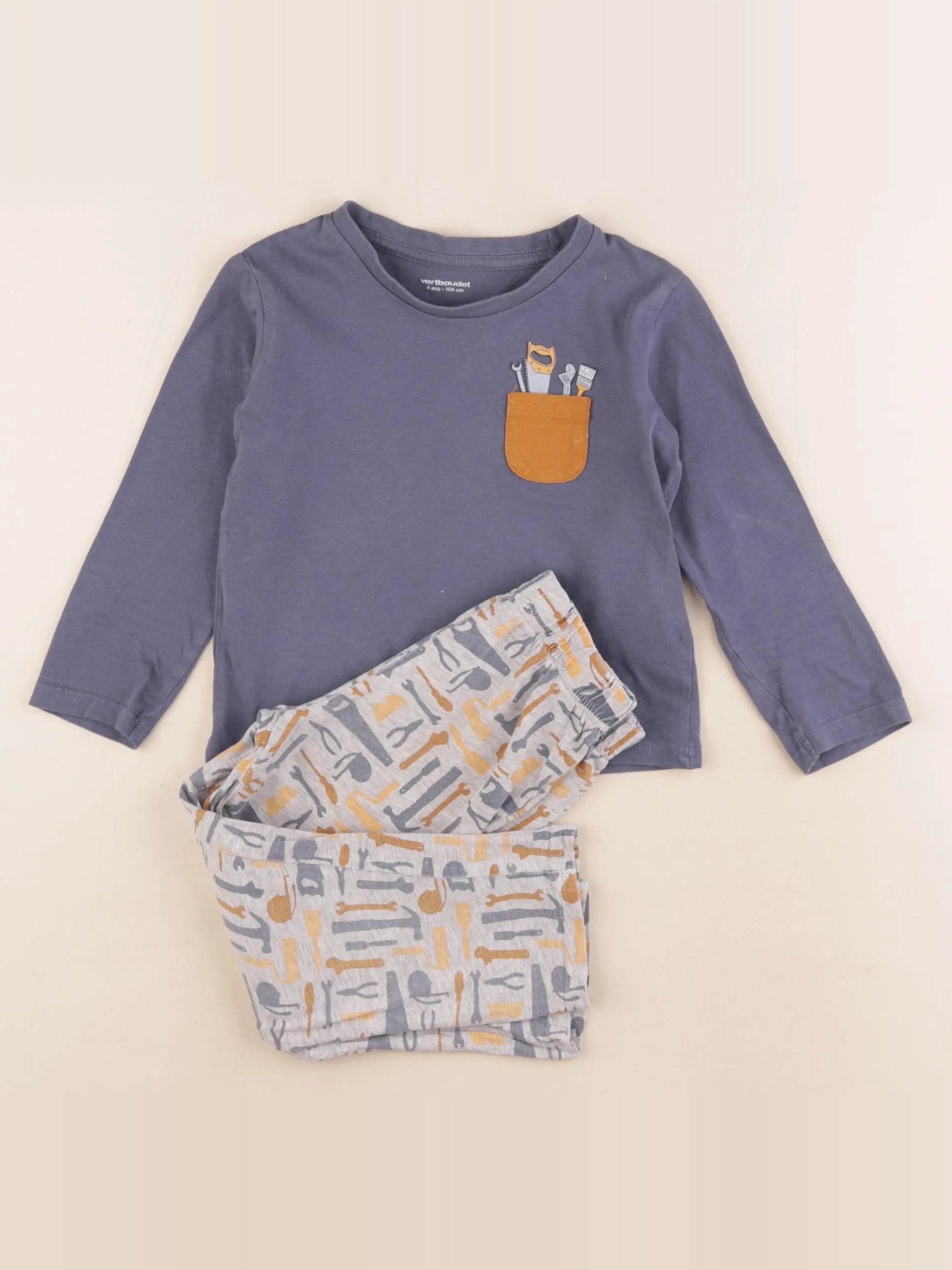 Vertbaudet - pyjama coton bleu, gris - 4 ans
