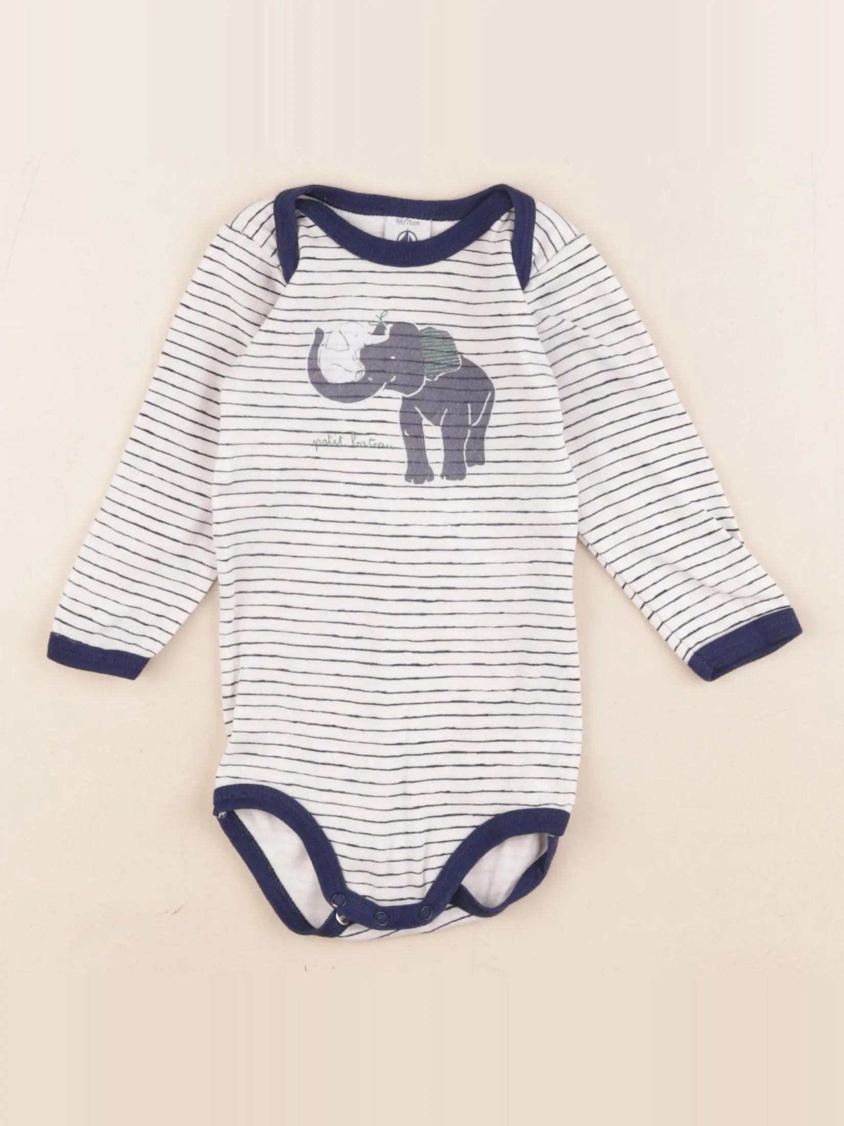 Petit Bateau - body bleu, blanc - 9 mois