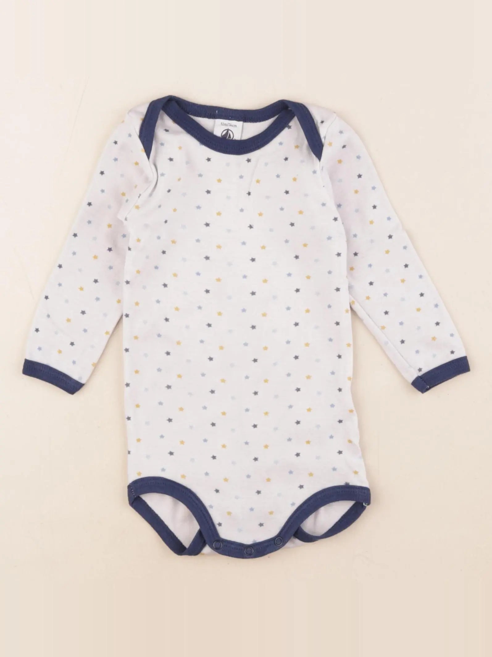 Petit Bateau - body blanc, bleu - 12 mois