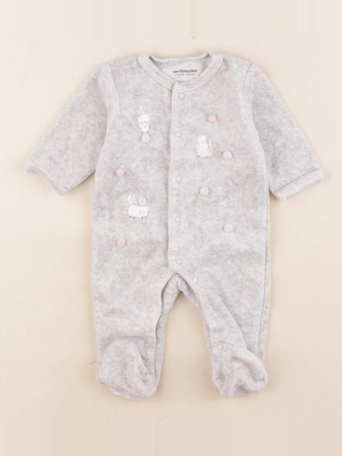 Vertbaudet - pyjama velours gris - 1 mois