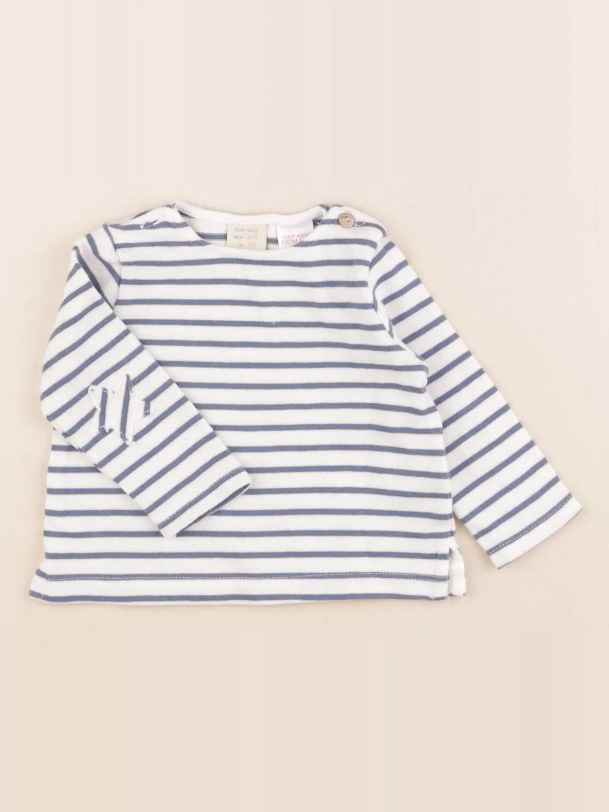 Zara - tee-shirt bleu, blanc - 3/6 mois
