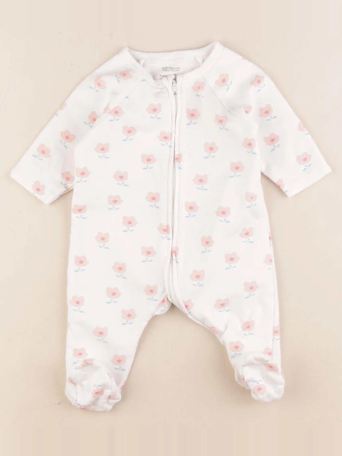 Natalys - pyjama coton blanc, rose - 3 mois