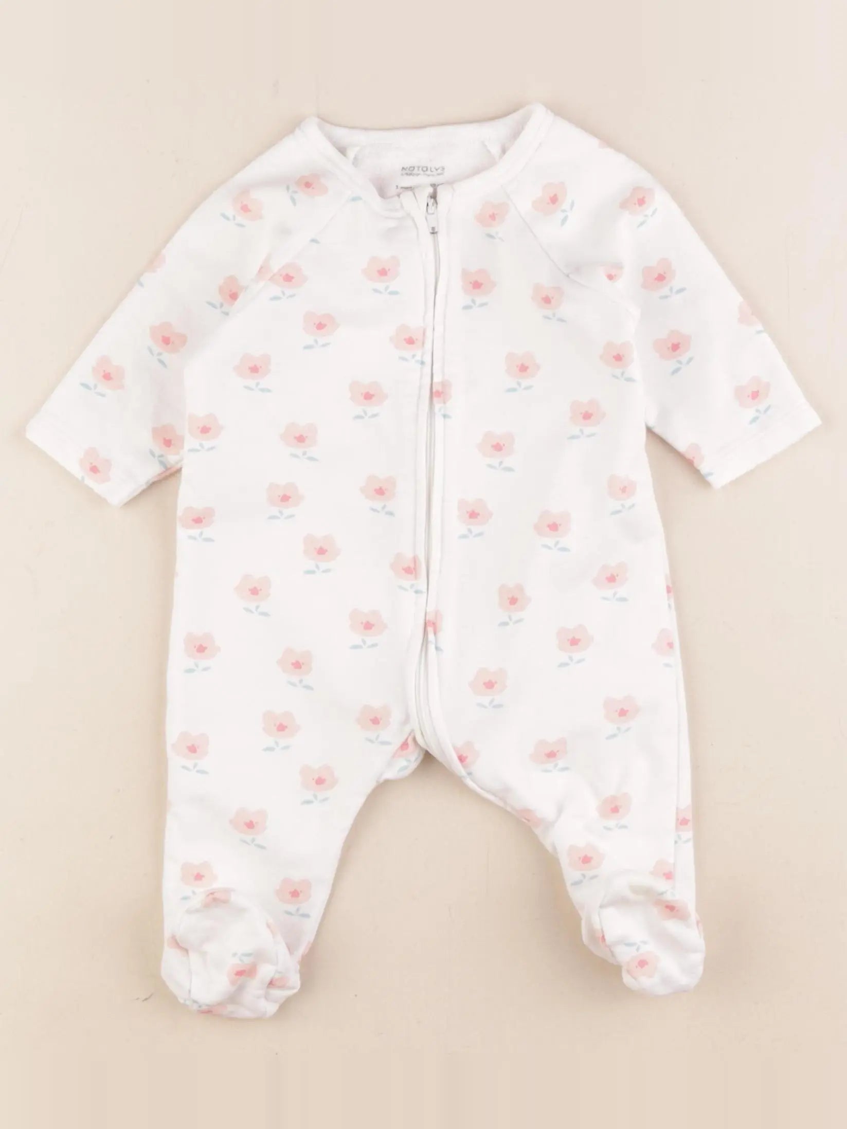 Natalys - pyjama coton blanc, rose - 3 mois