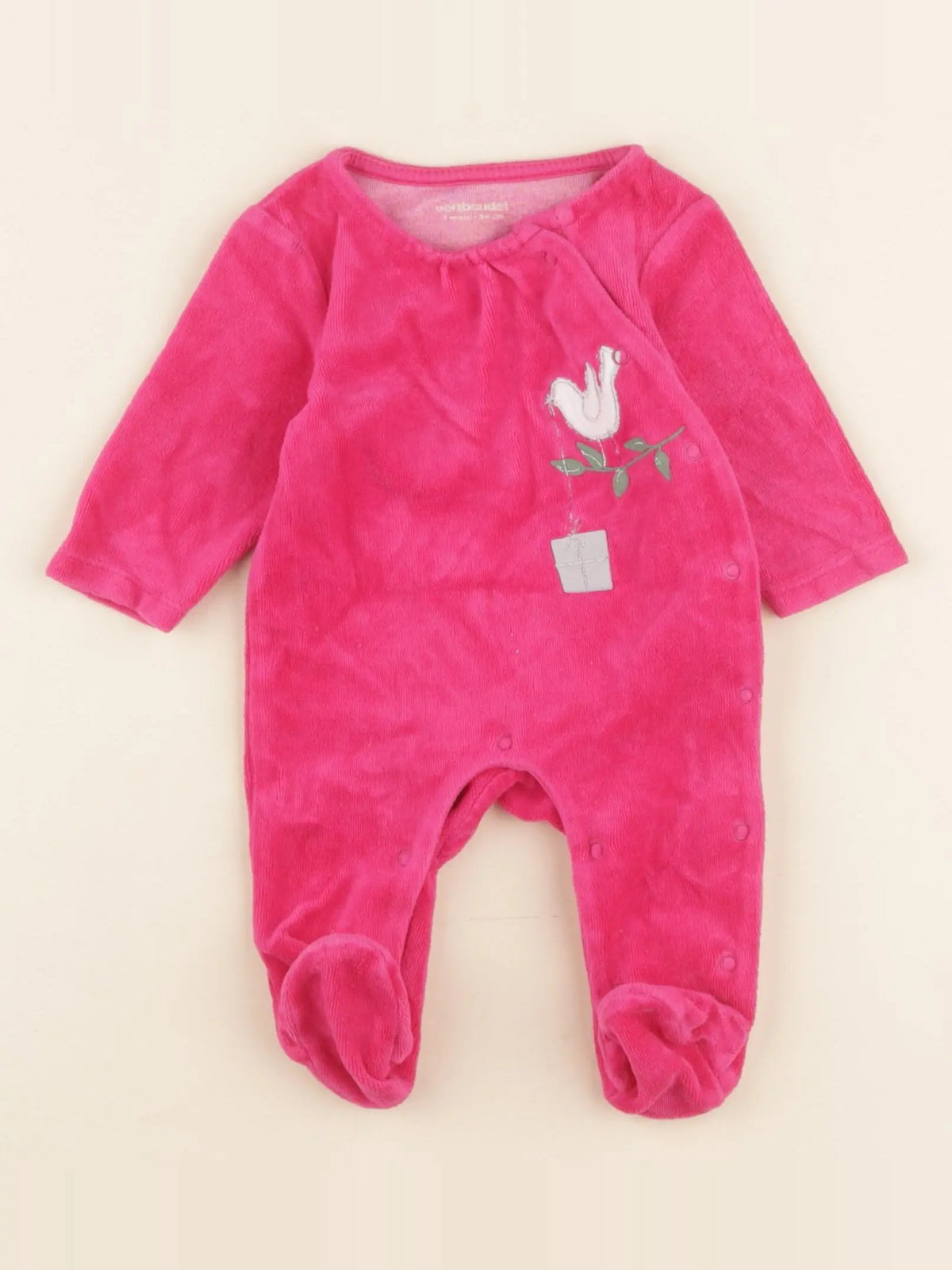 Vertbaudet - pyjama velours rose, argent - 1 mois