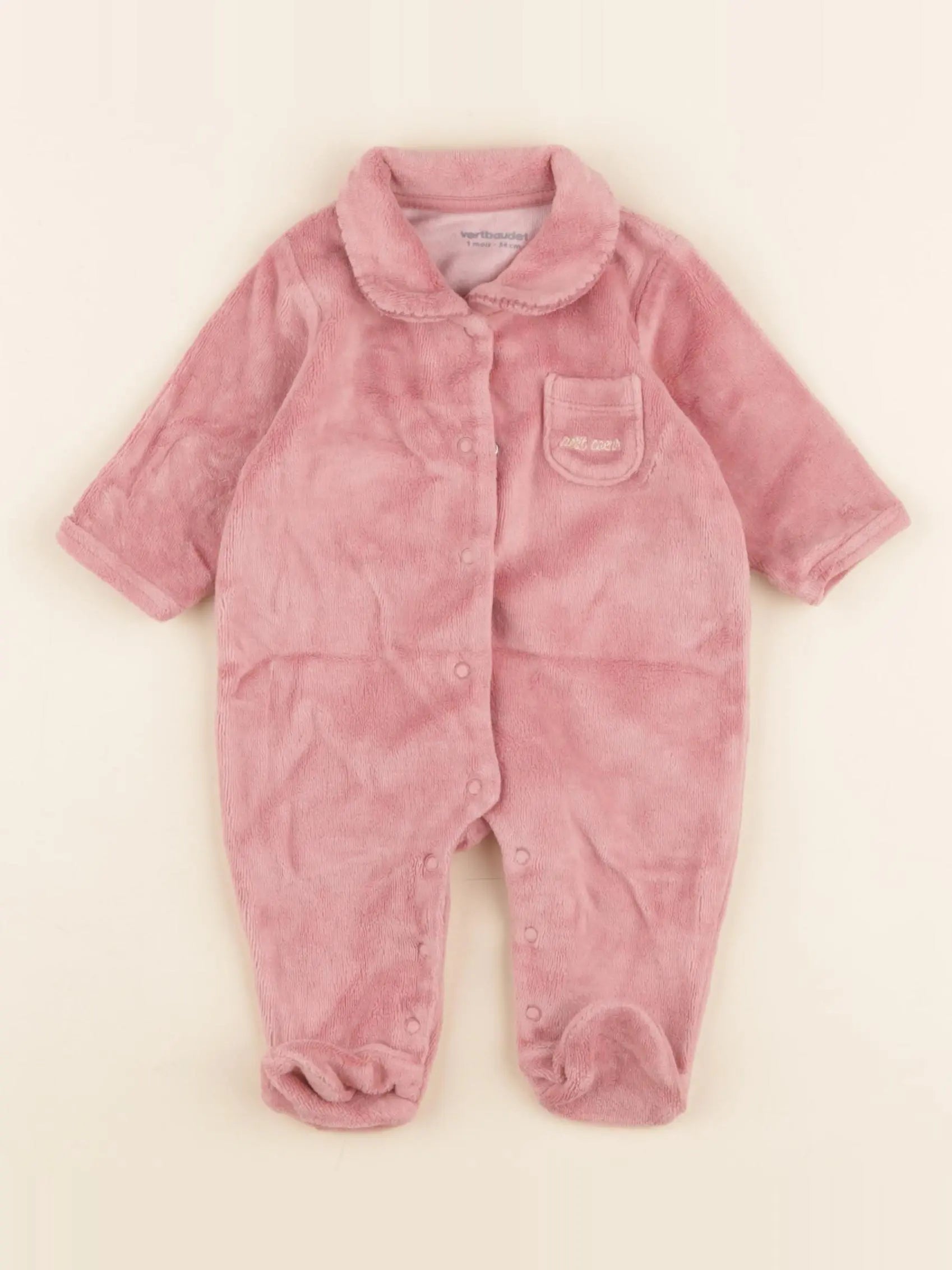 Vertbaudet - pyjama velours rose, or - 1 mois