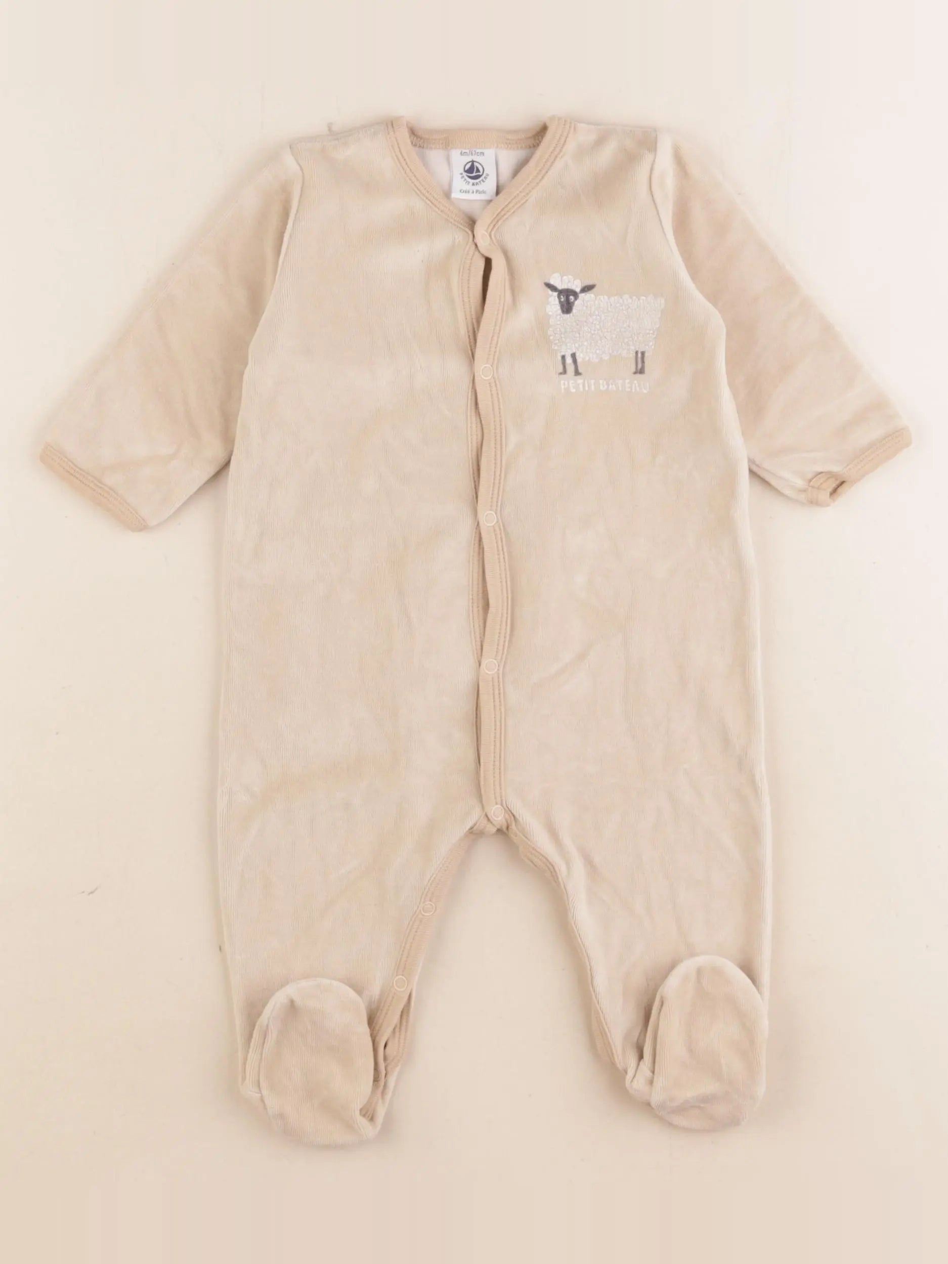 Petit Bateau - pyjama velours beige - 6 mois