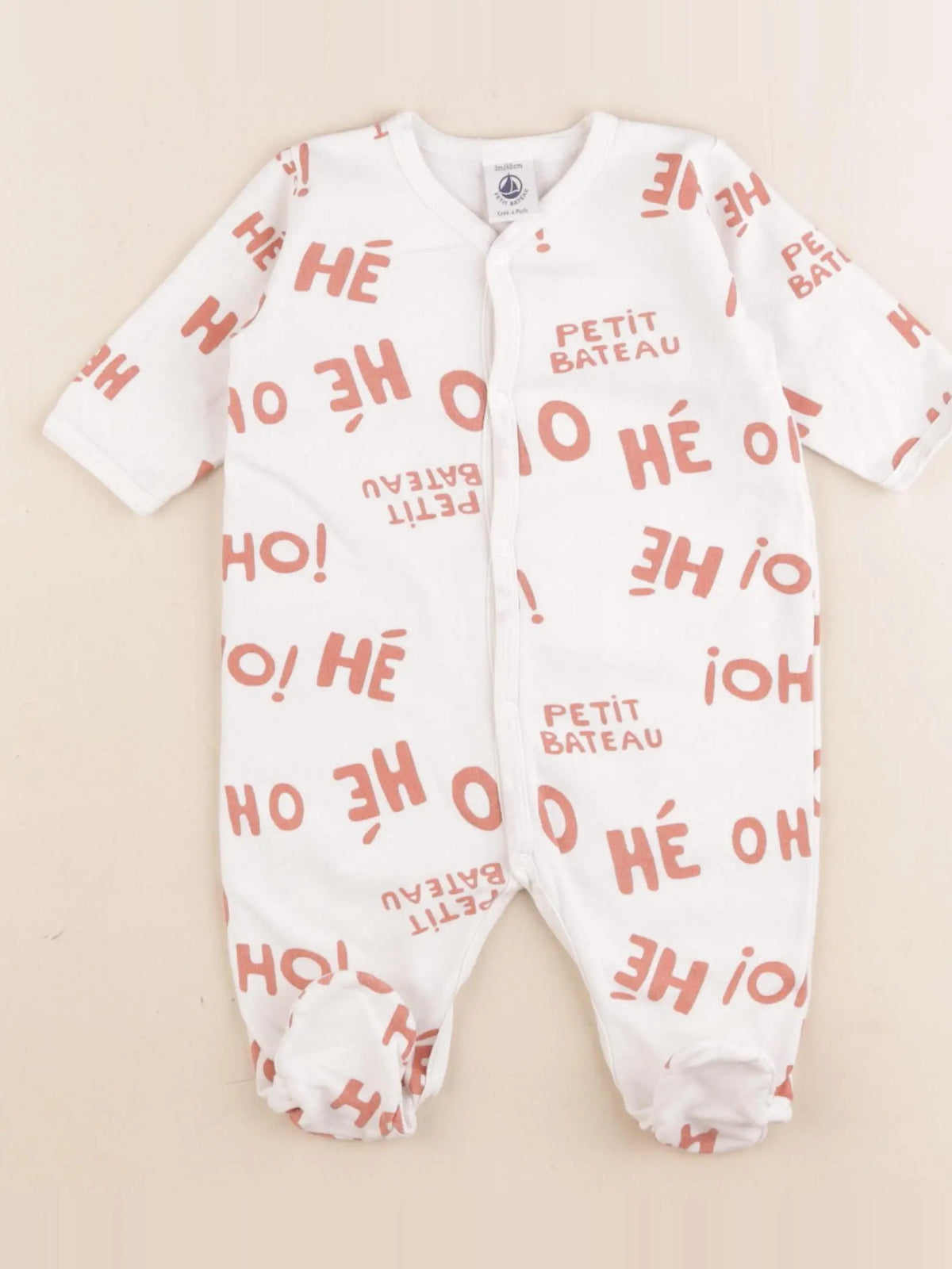 Petit Bateau - pyjama coton blanc, orange - 3 mois