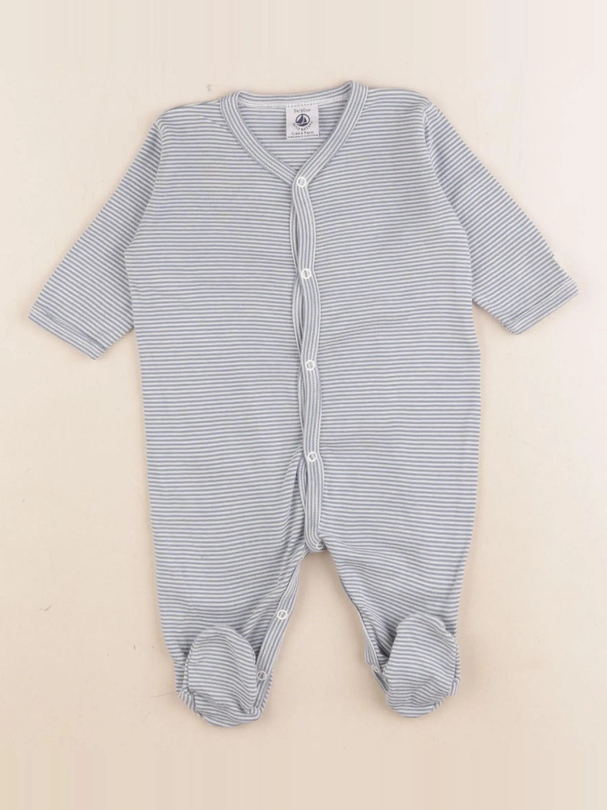 Petit Bateau - pyjama coton vert, blanc - 3 mois