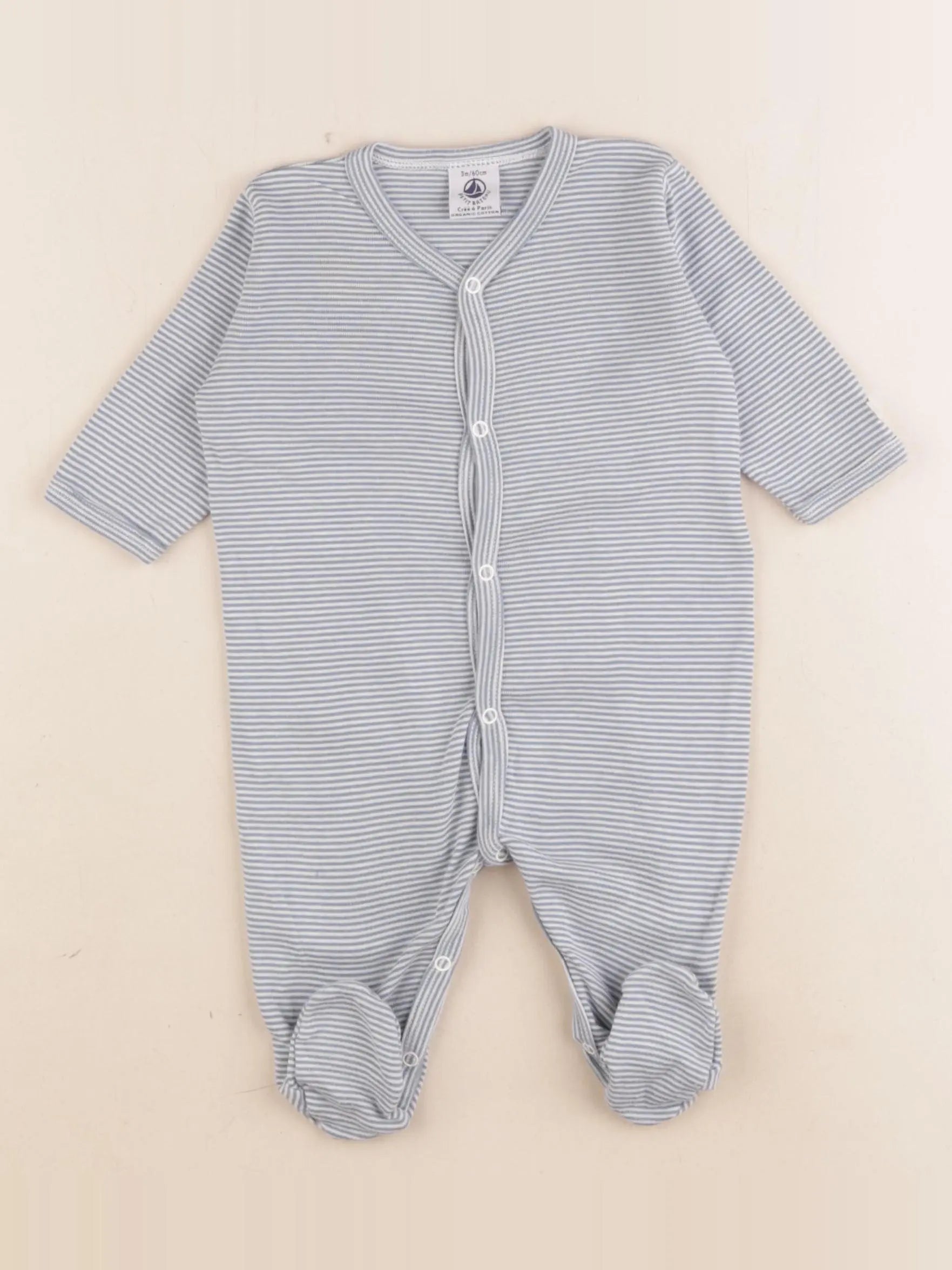 Petit Bateau - pyjama coton vert, blanc - 3 mois