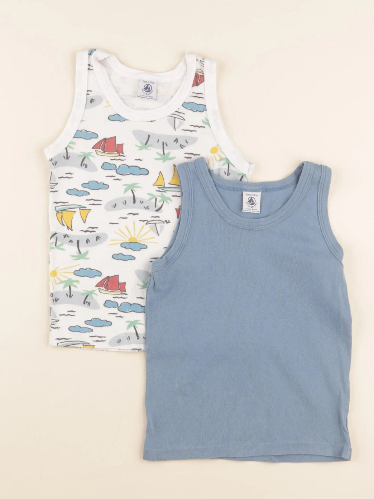 Petit Bateau - lot de 2 maillots de corps bleu - 5 ans