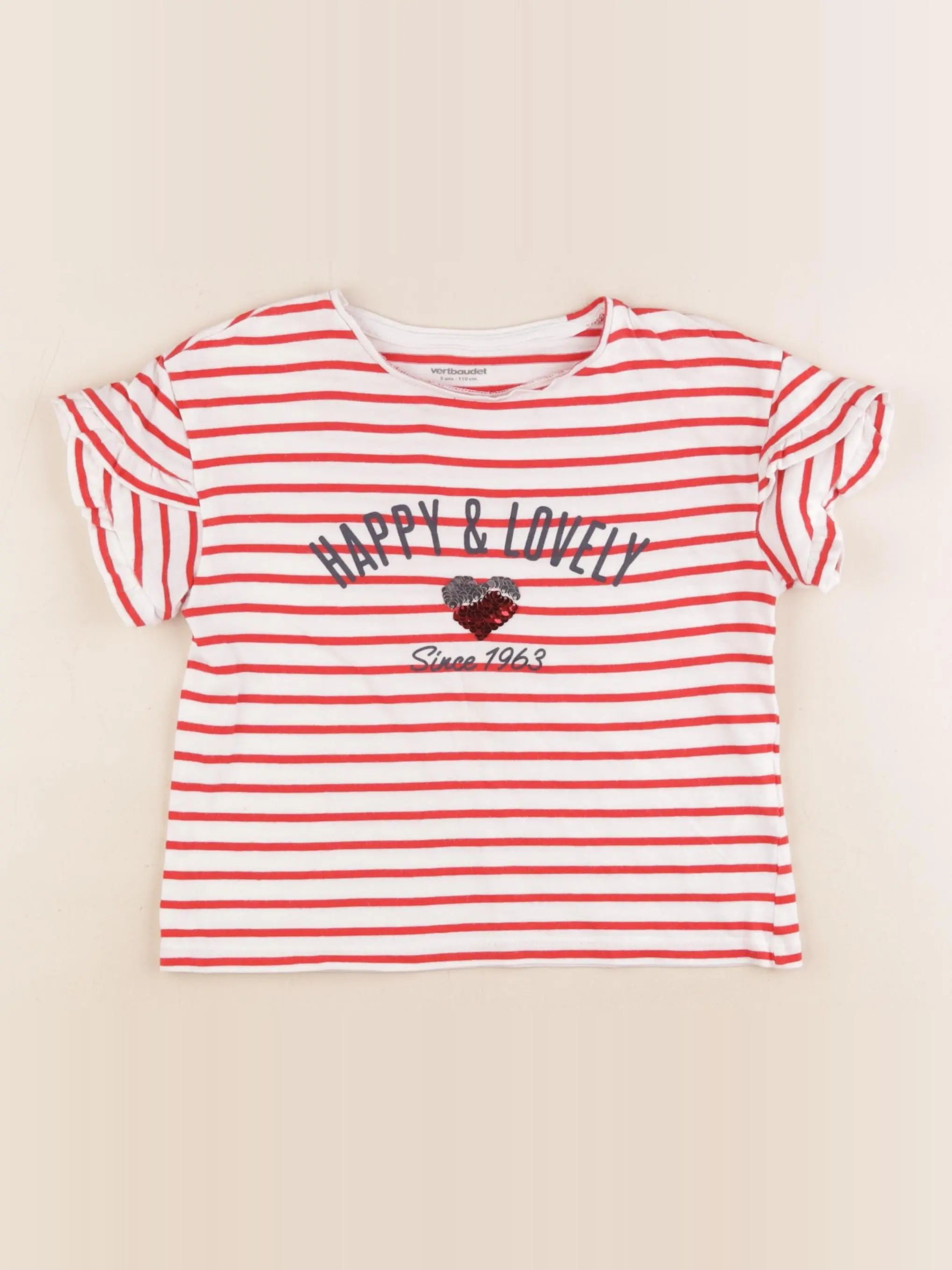 Vertbaudet - tee-shirt blanc, rouge - 5 ans