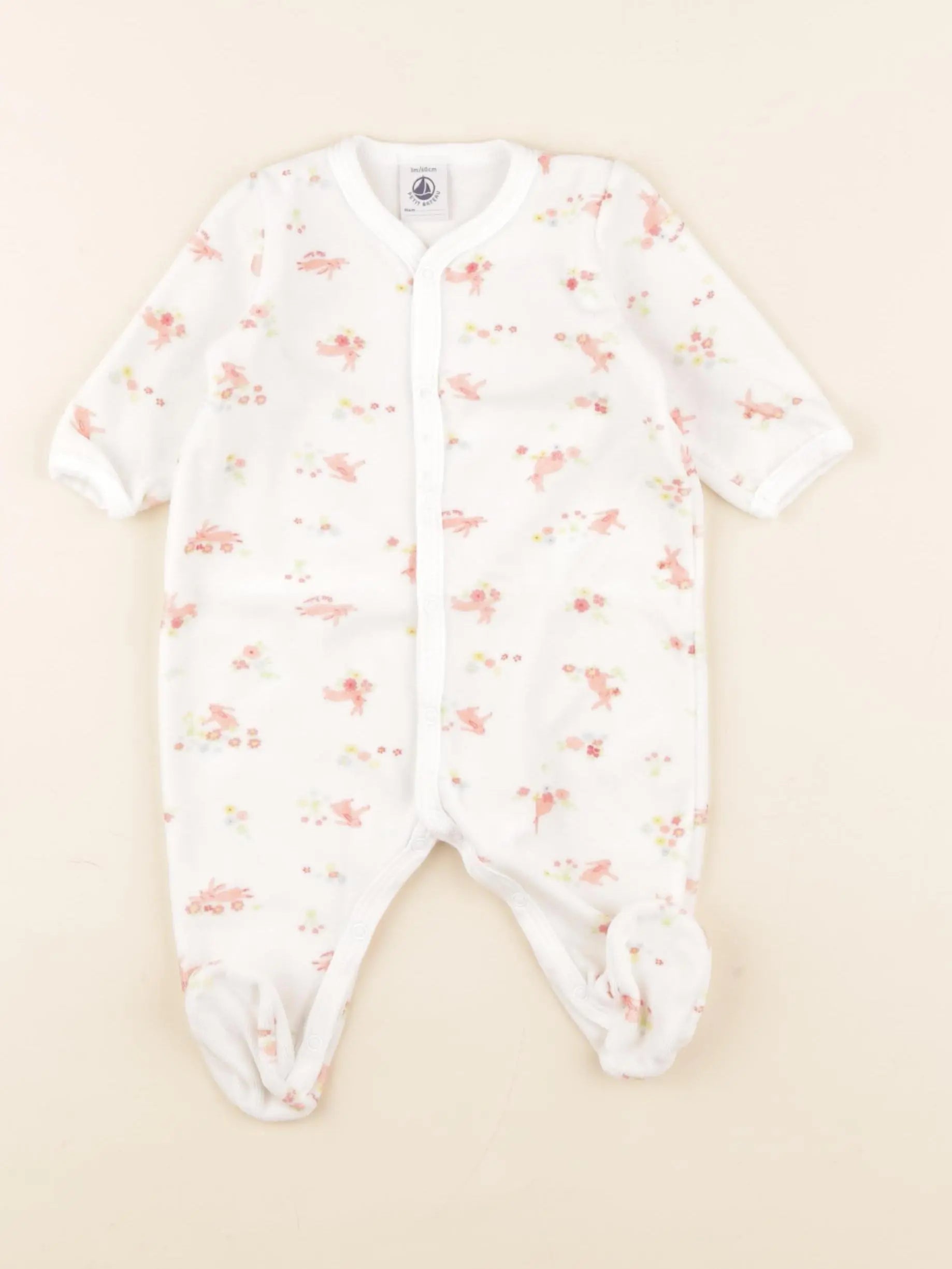 Petit Bateau - pyjama velours blanc, rose - 3 mois