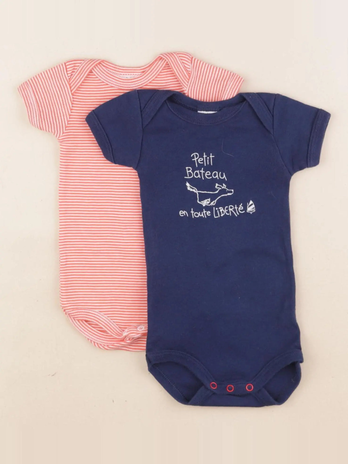Petit Bateau - lot de 2 bodies en coton bleu, rouge - 3 mois