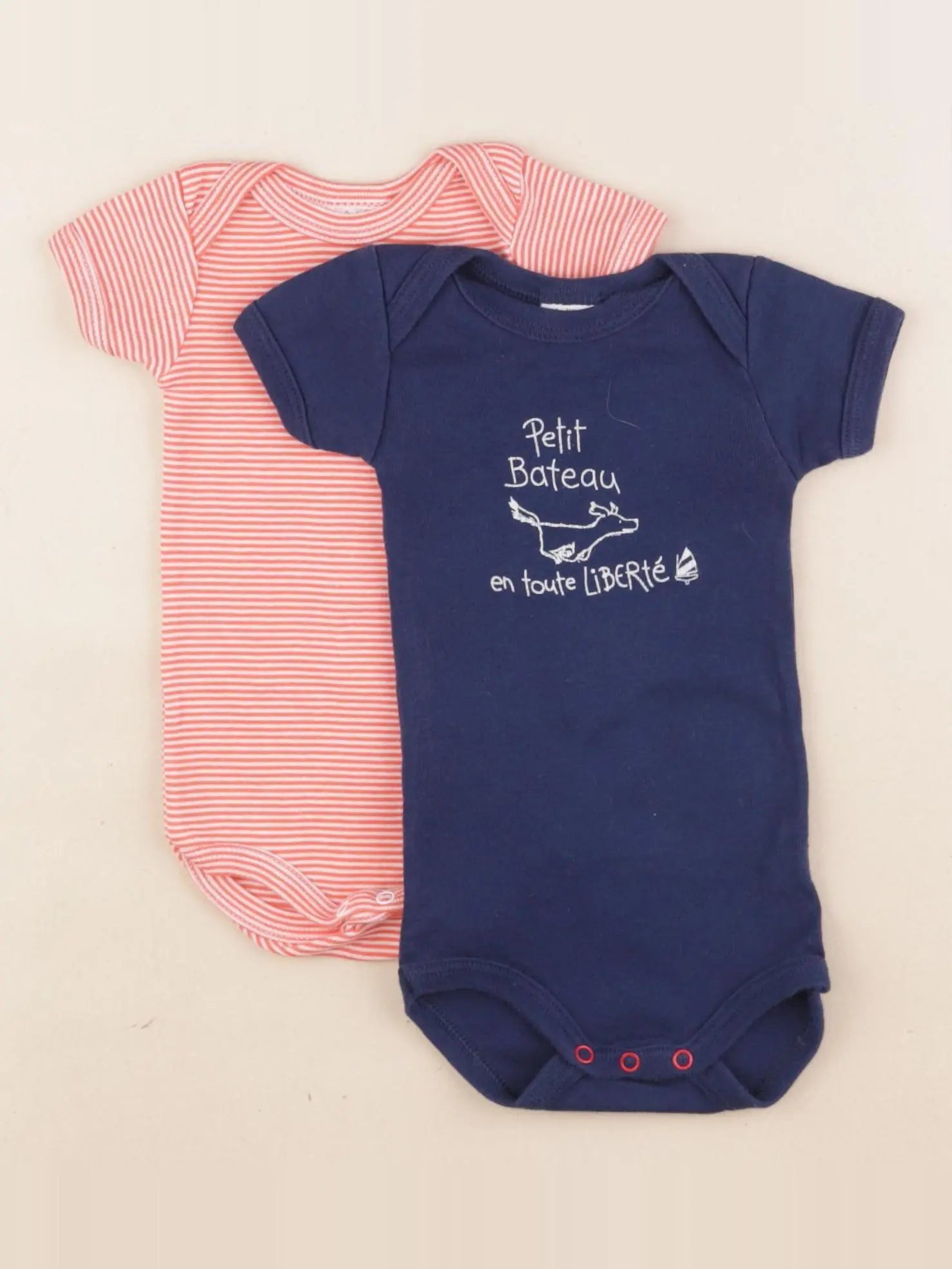 Petit Bateau - lot de 2 bodies en coton bleu, rouge - 3 mois