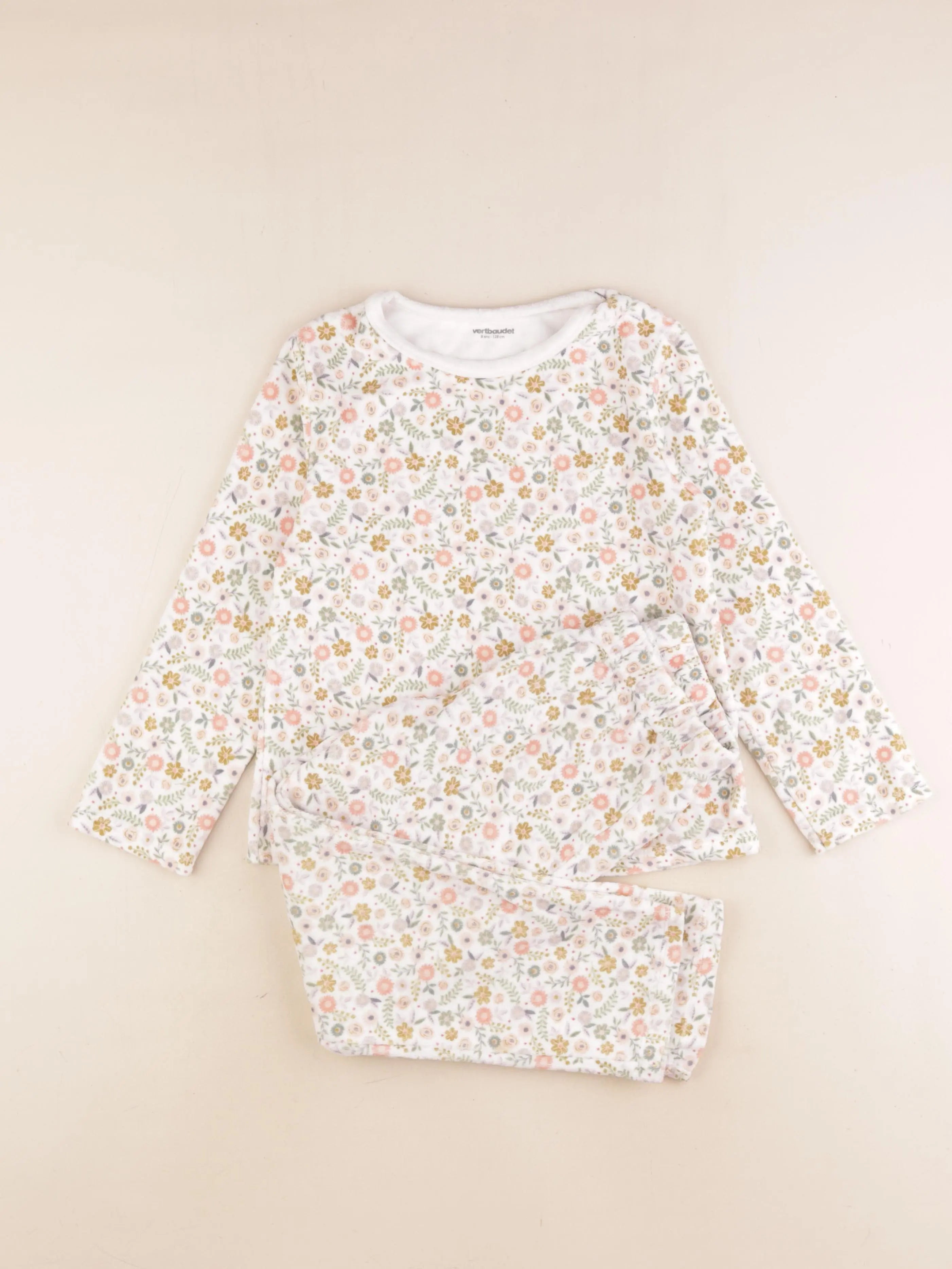 Vertbaudet - pyjama velours blanc - 8 ans