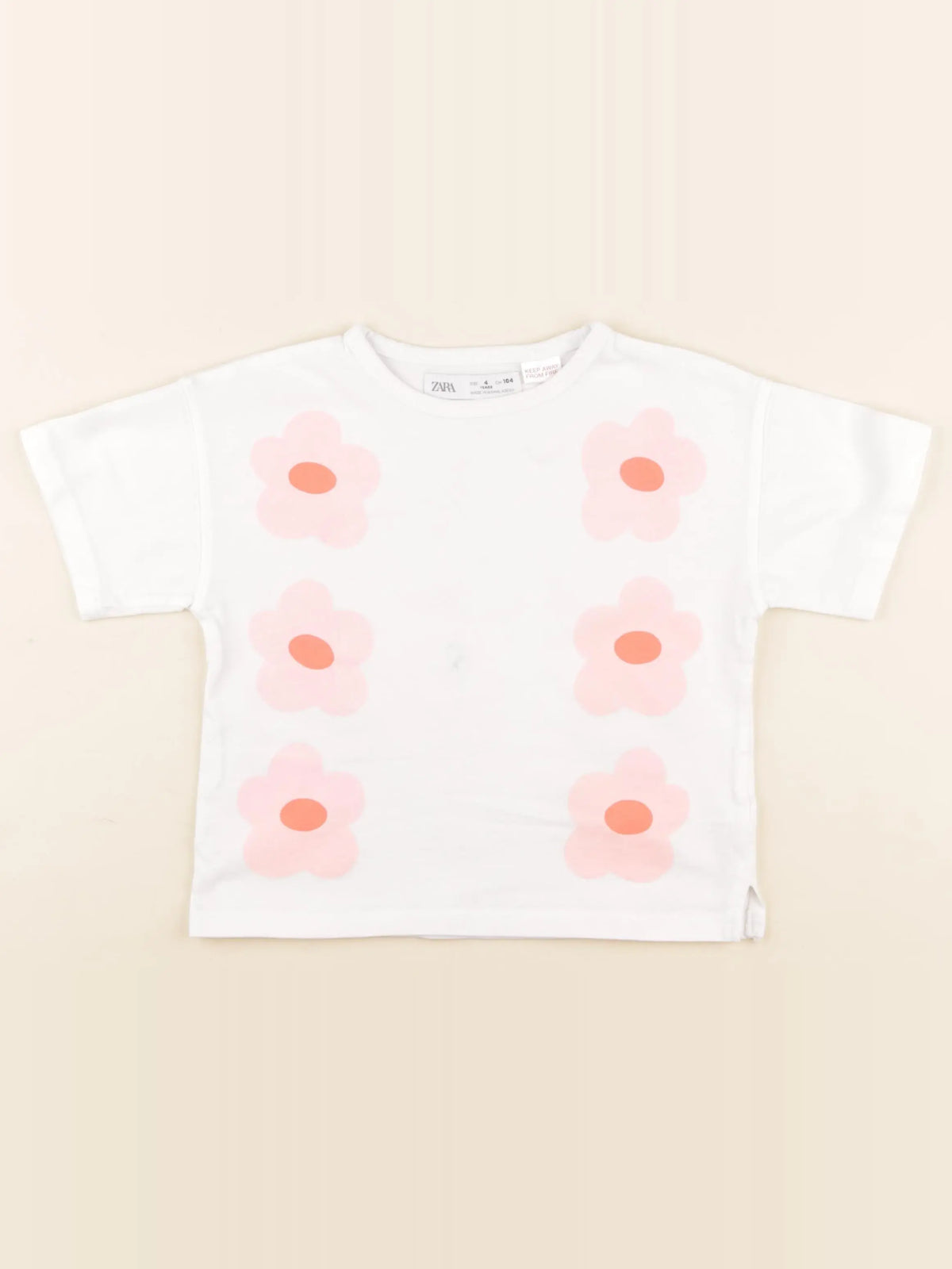 Zara - tee-shirt blanc, rose - 4 ans