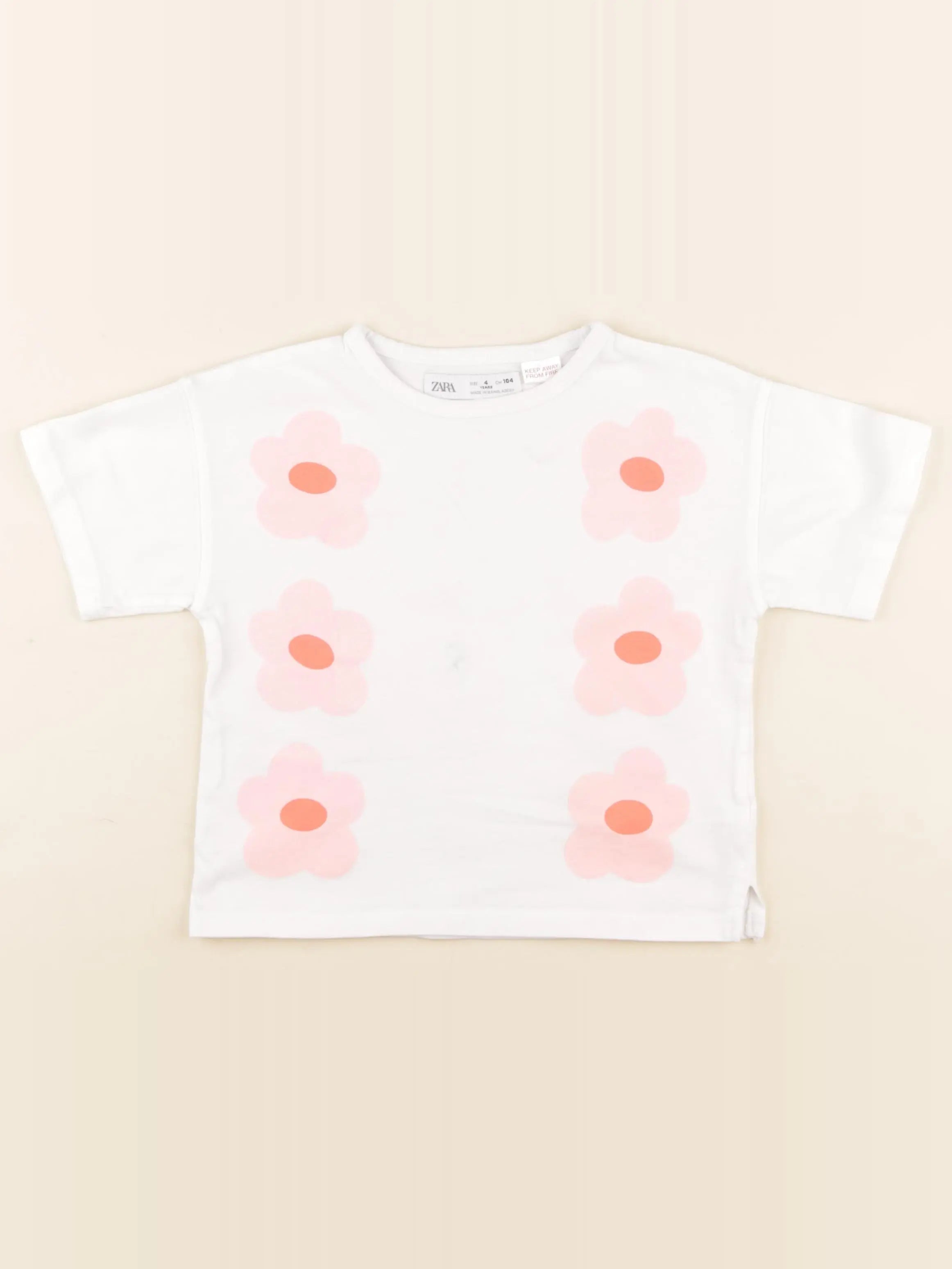 Zara - tee-shirt blanc, rose - 4 ans
