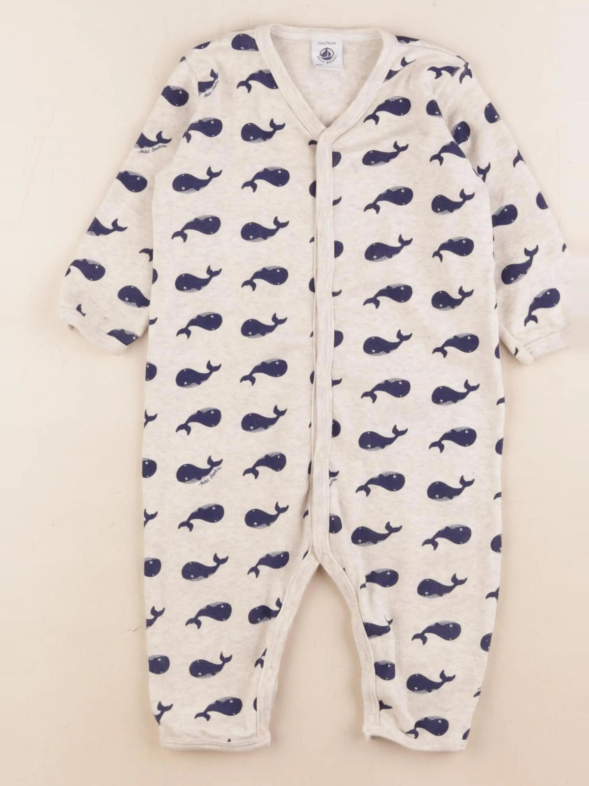 Petit Bateau - pyjama coton bleu, gris - 12 mois