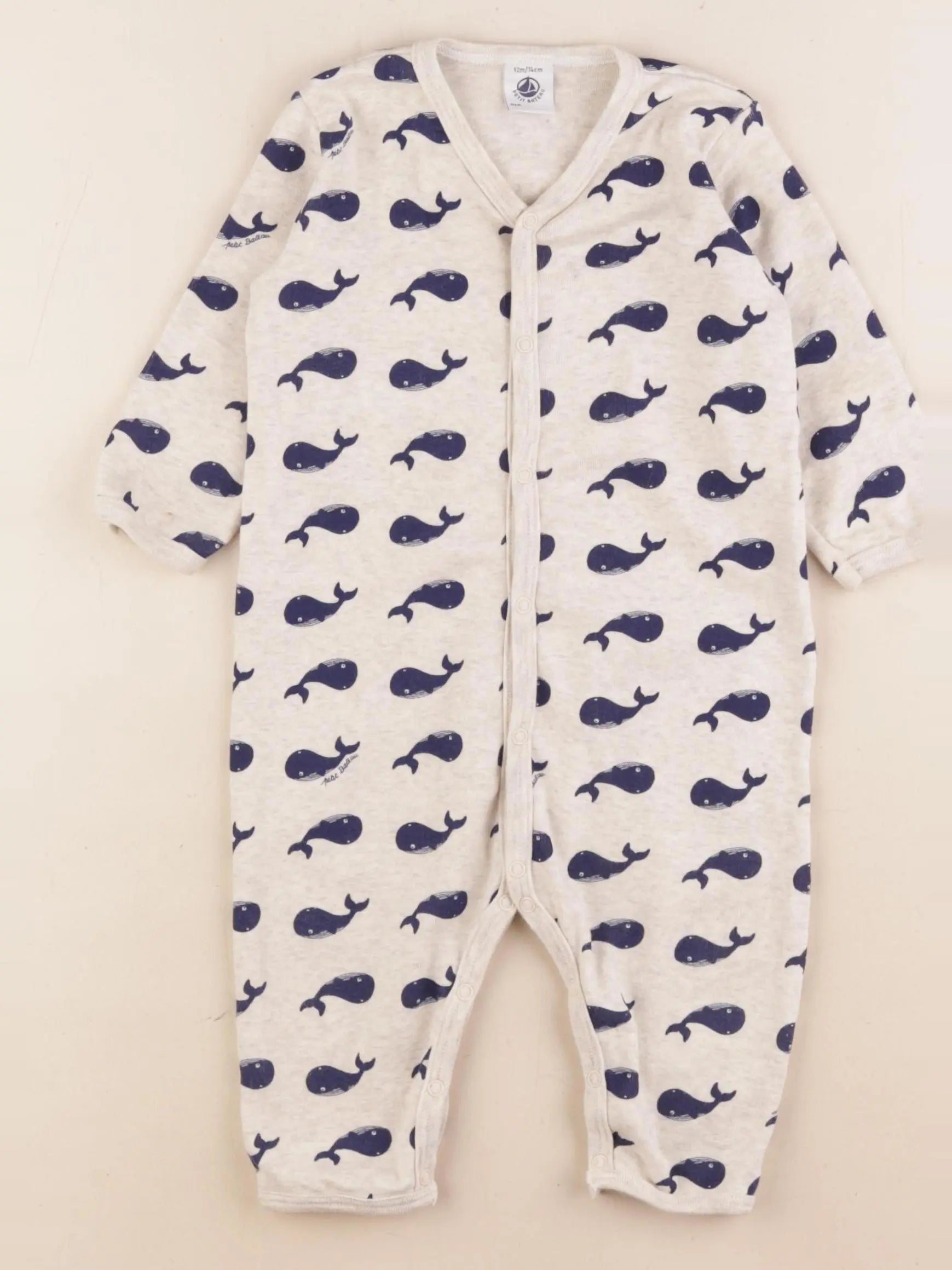 Petit Bateau - pyjama coton bleu, gris - 12 mois