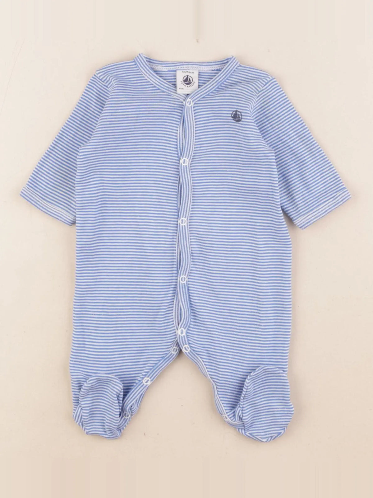 Petit Bateau - pyjama coton bleu, blanc - 1 mois