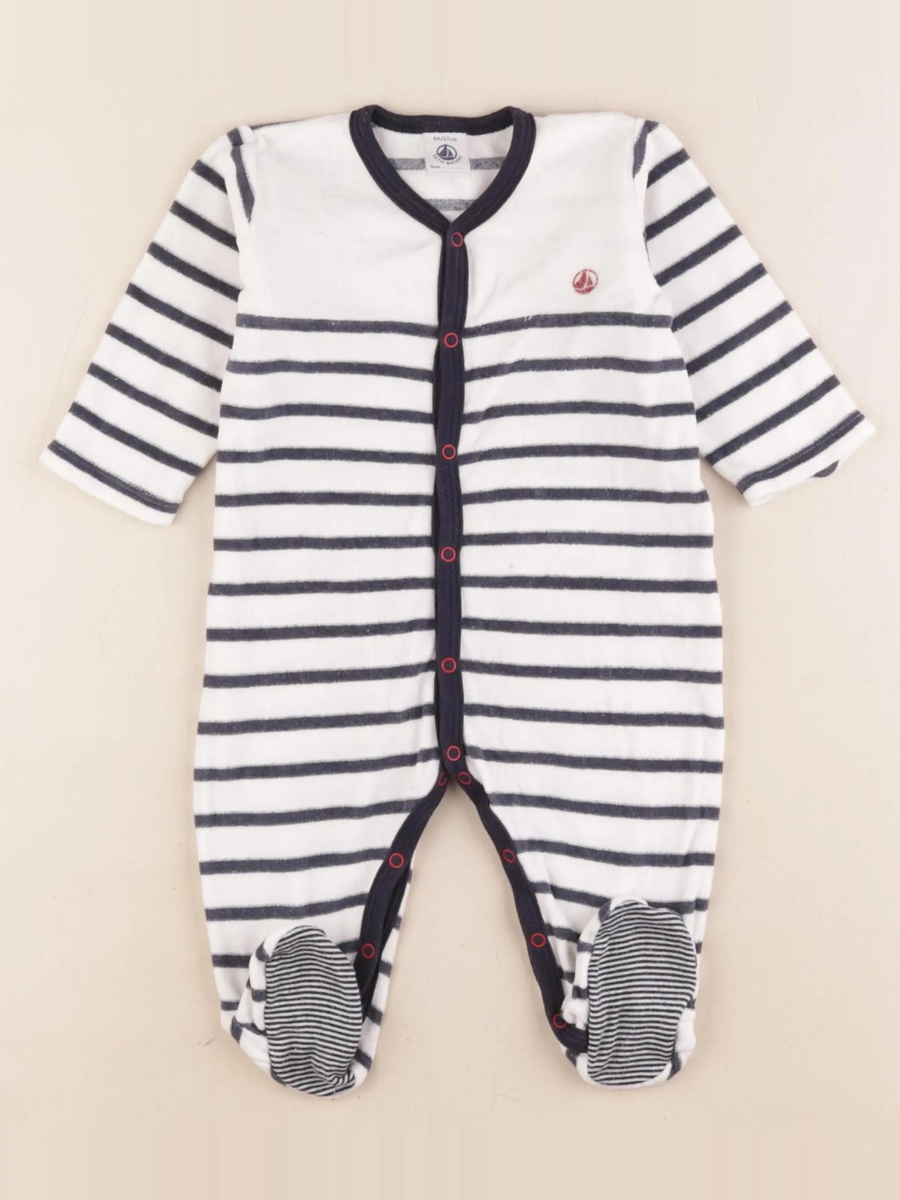 Petit Bateau - pyjama velours blanc, bleu - 6 mois